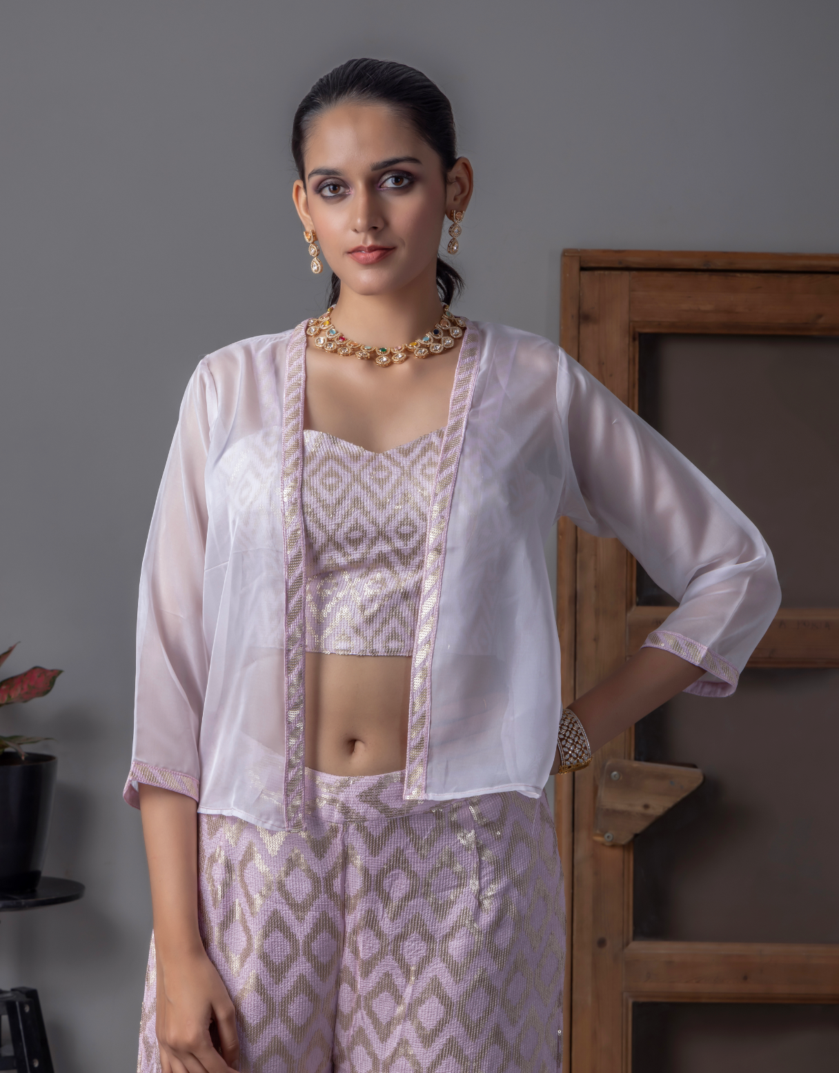 Pink & Sky Blue Sequence work Palazzo Set