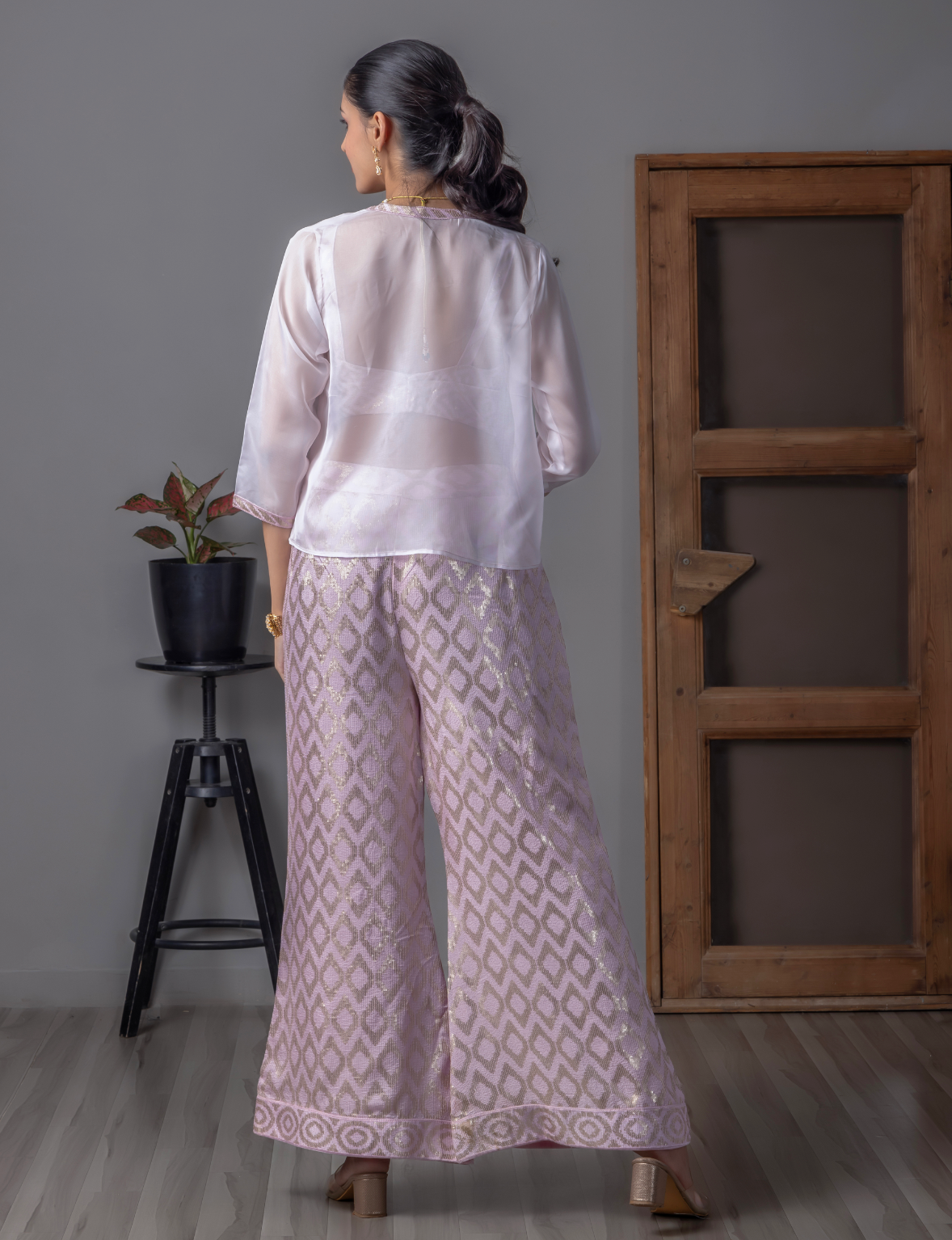 Pink & Sky Blue Sequence work Palazzo Set