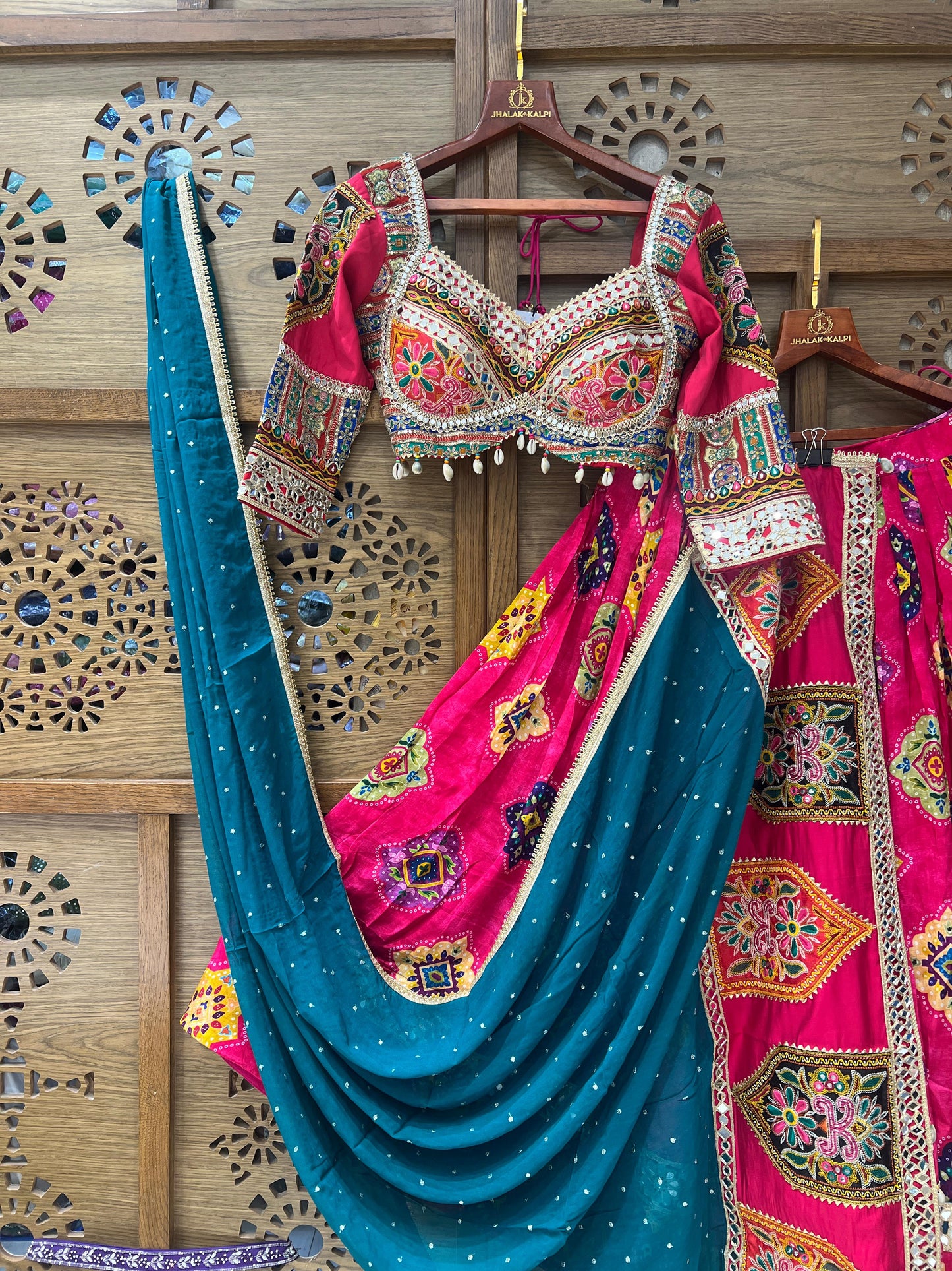 Pink & Teal Heavy Embroidered Chaniya Choli