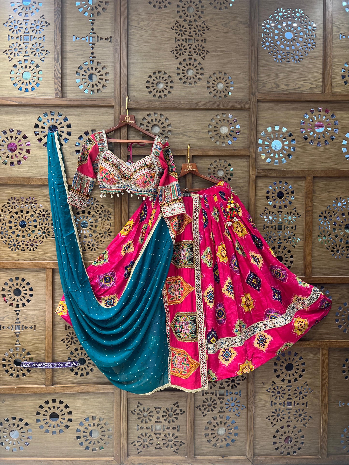Pink & Teal Heavy Embroidered Chaniya Choli