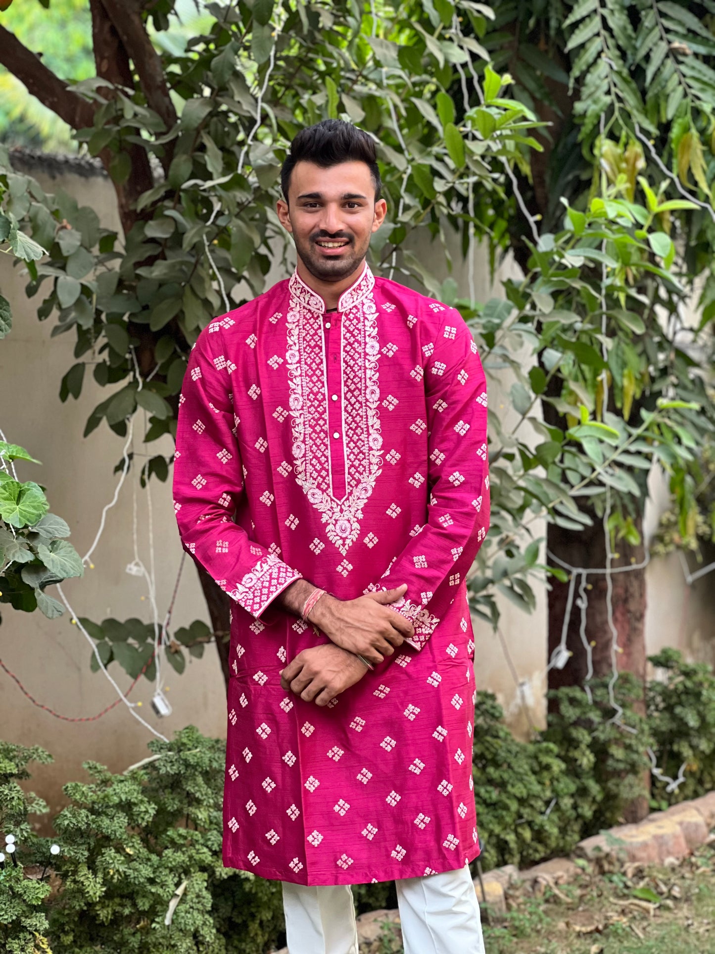 Pink Thread work Kurta Set