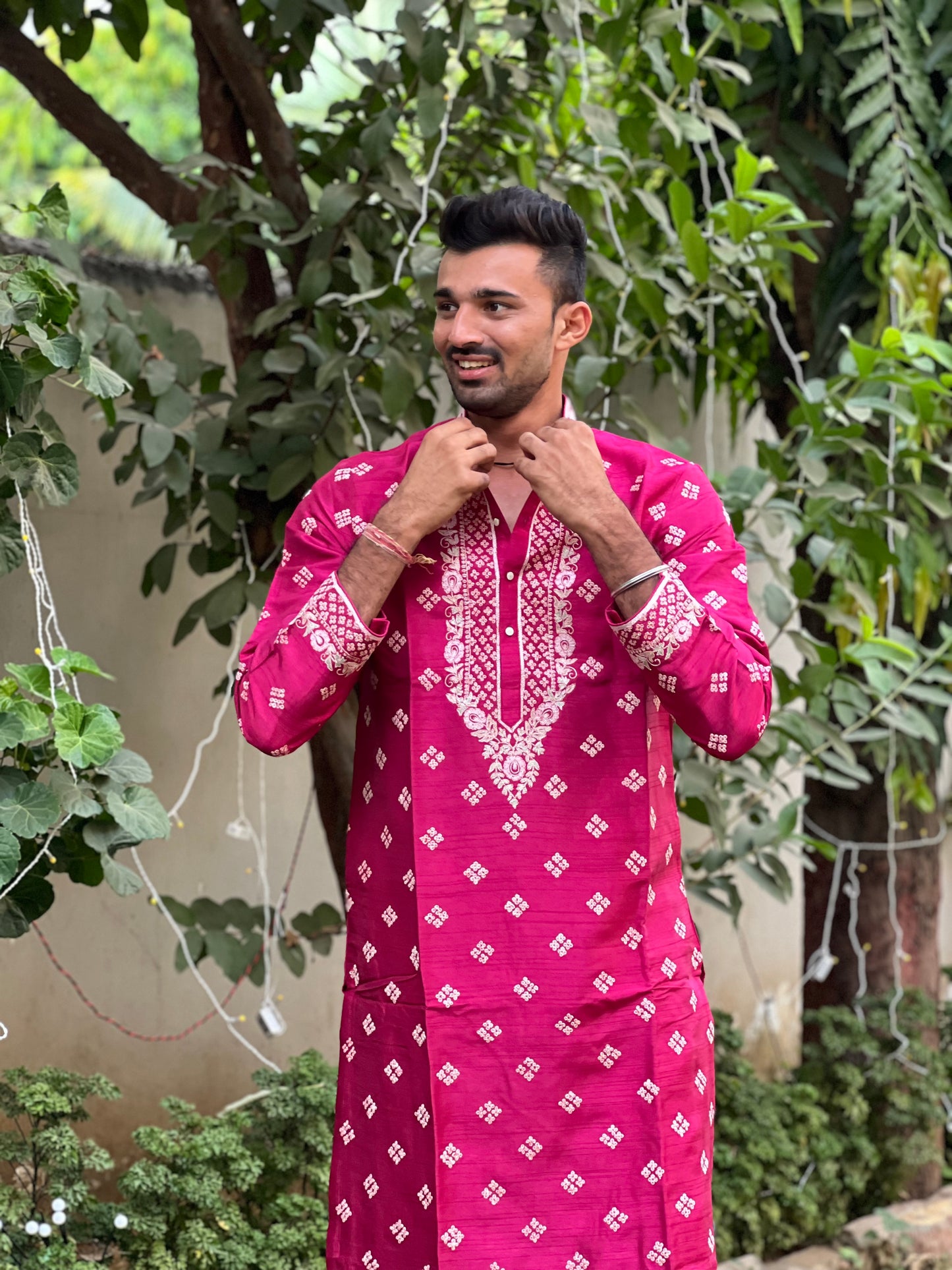 Pink Thread work Kurta Set