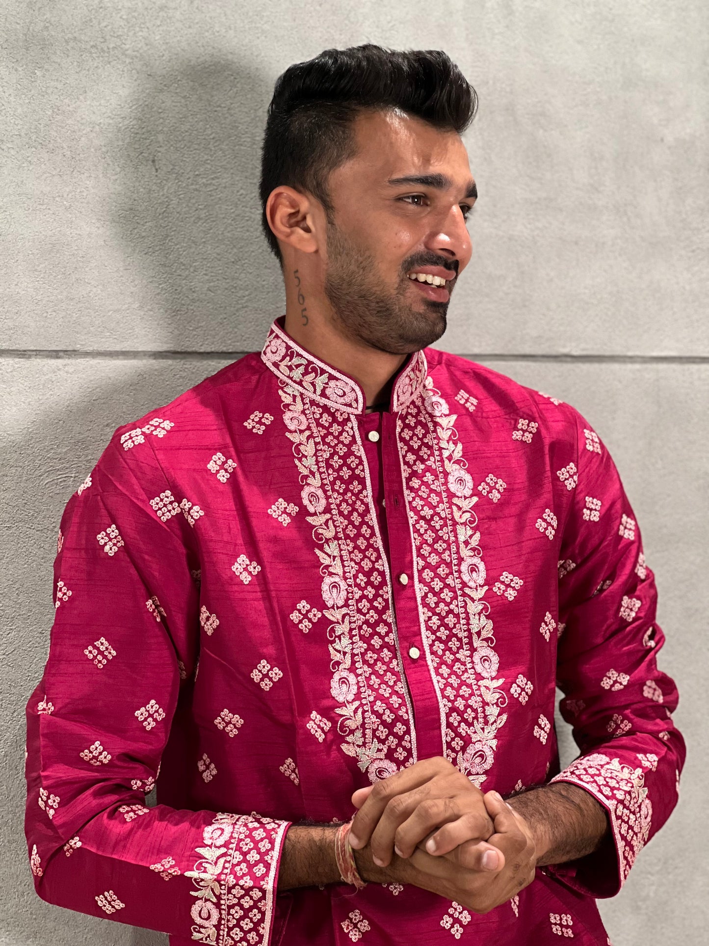 Pink Thread work Kurta Set