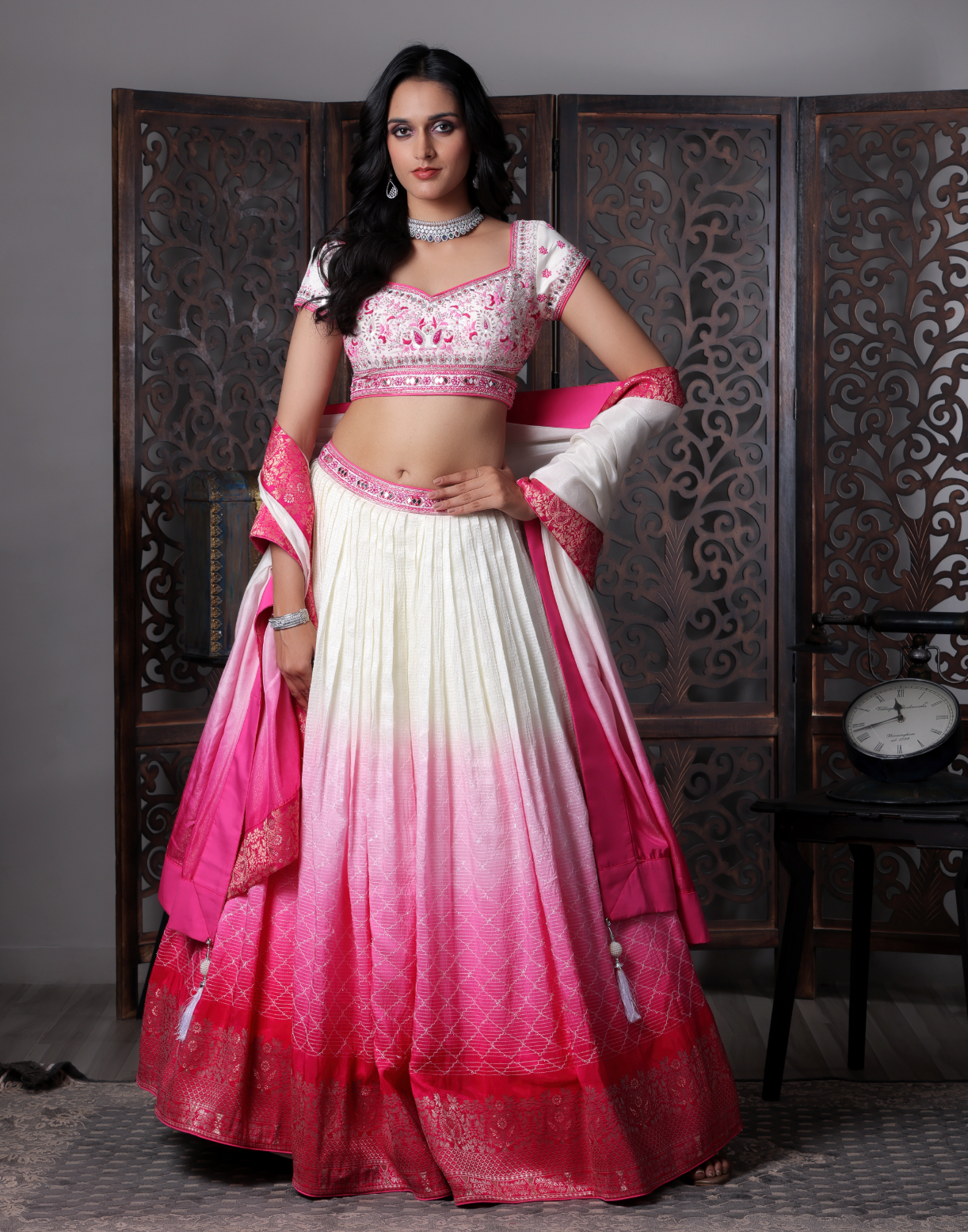 Pink & White Banarasi touch Lehnga Choli