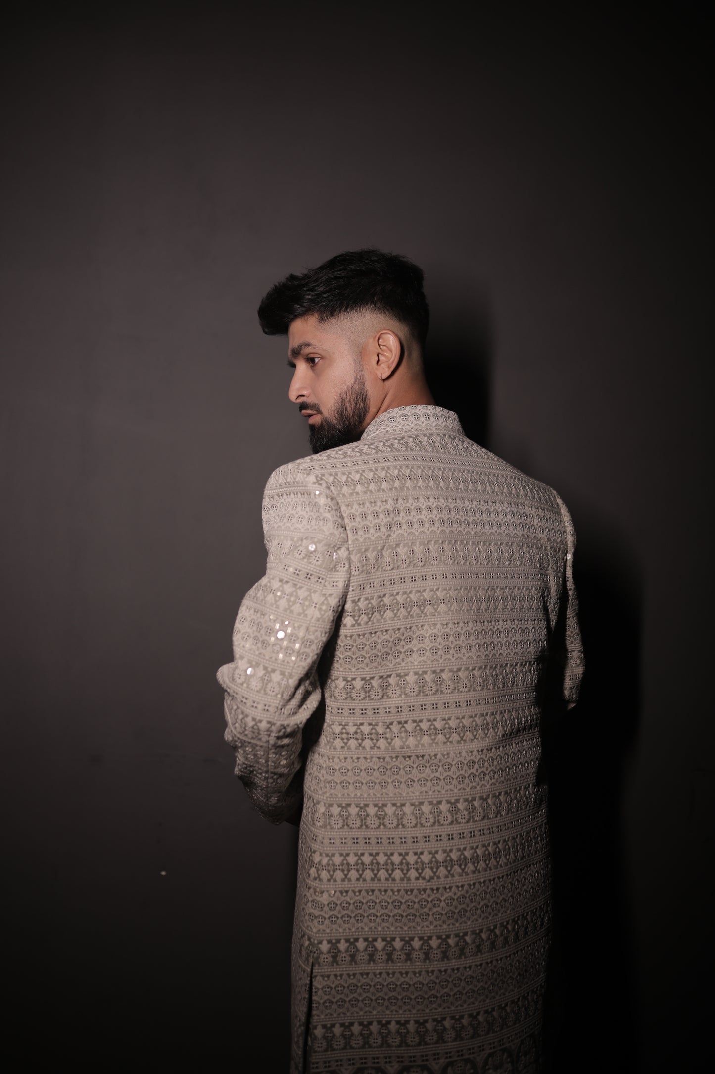 Pista Green Embroidered Open Indo Western