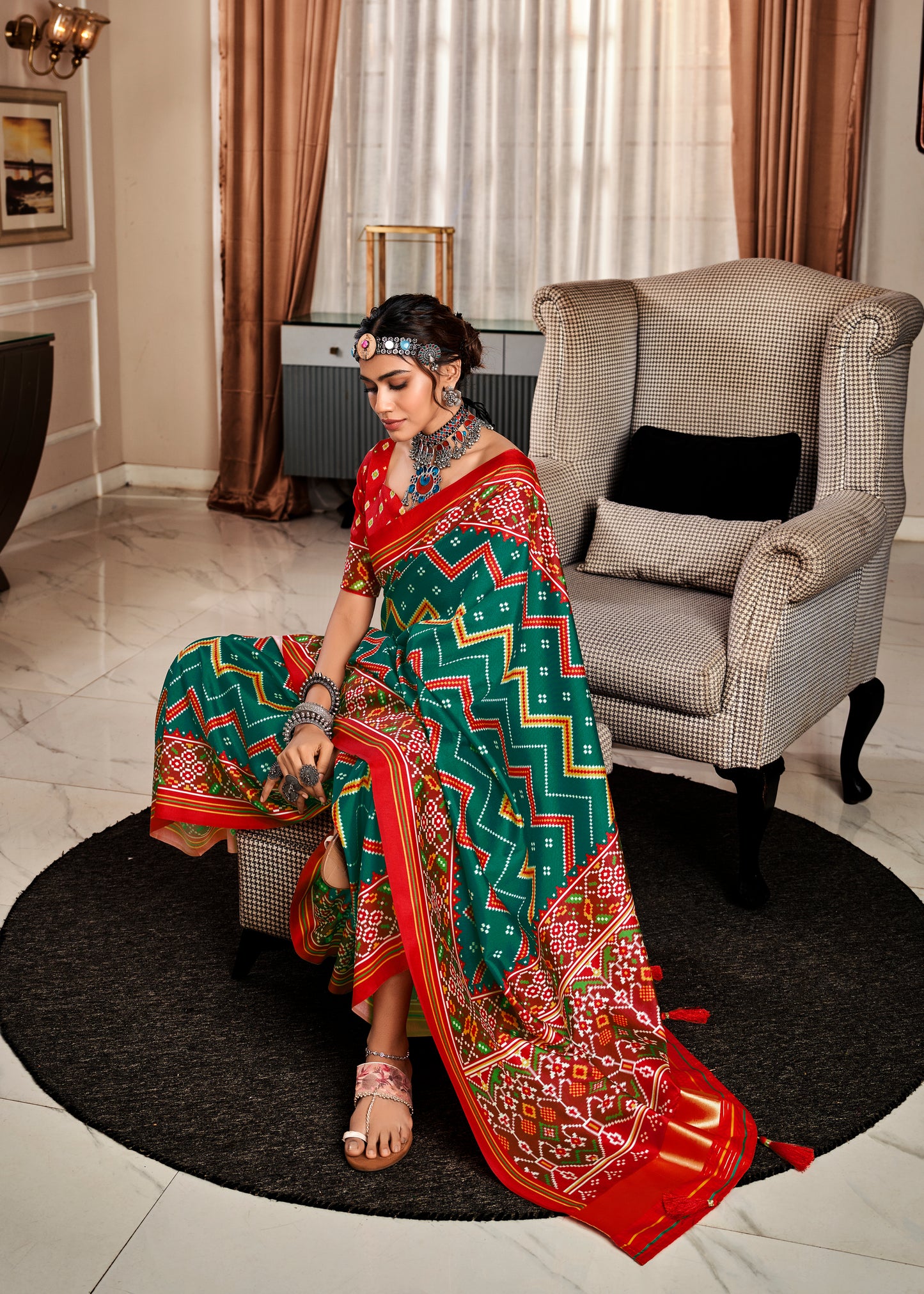 Pleasurable Rama Patola Silk Saree