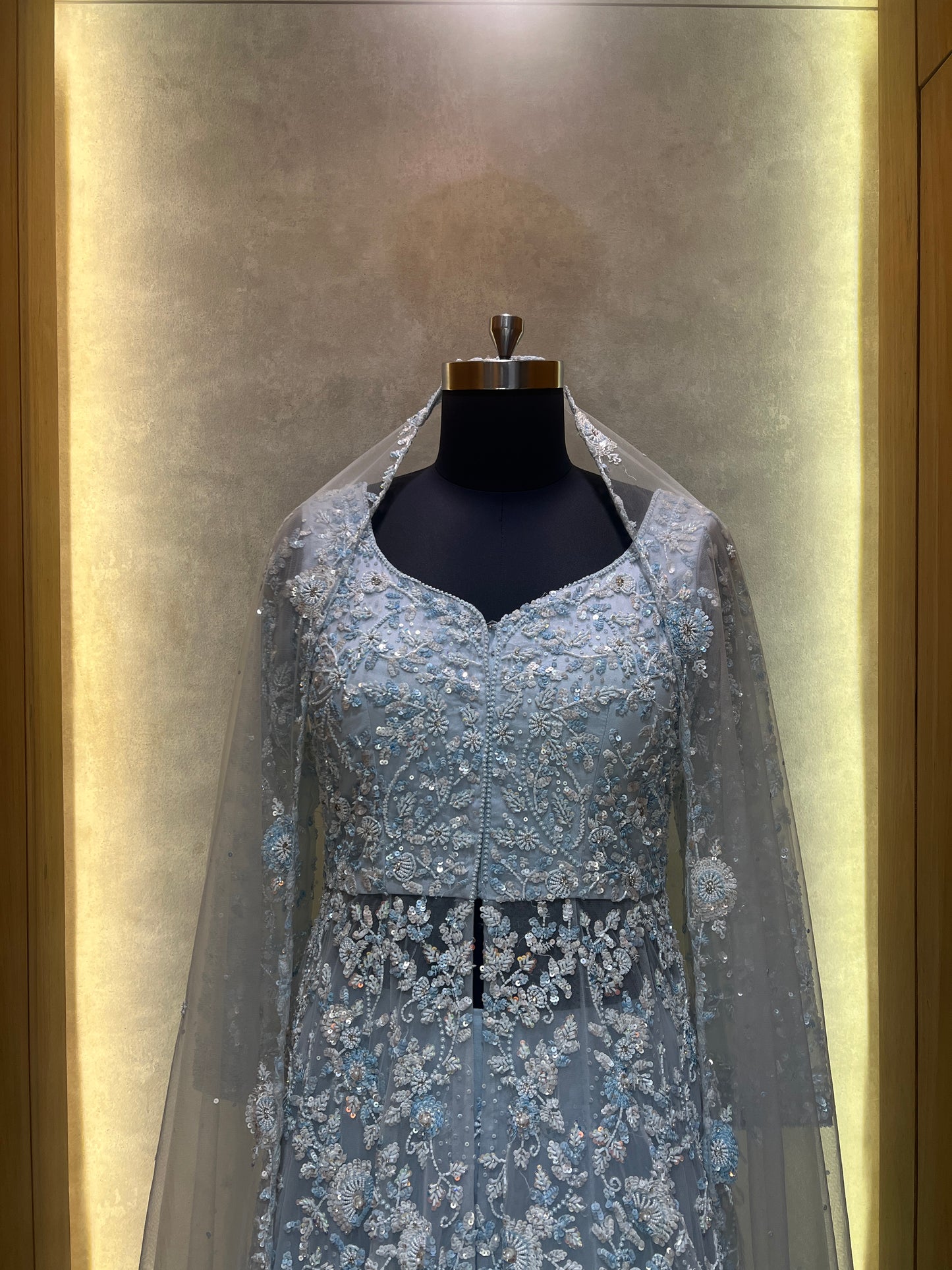 Powder Blue Embroidered Sharara Set with Net Dupatta
