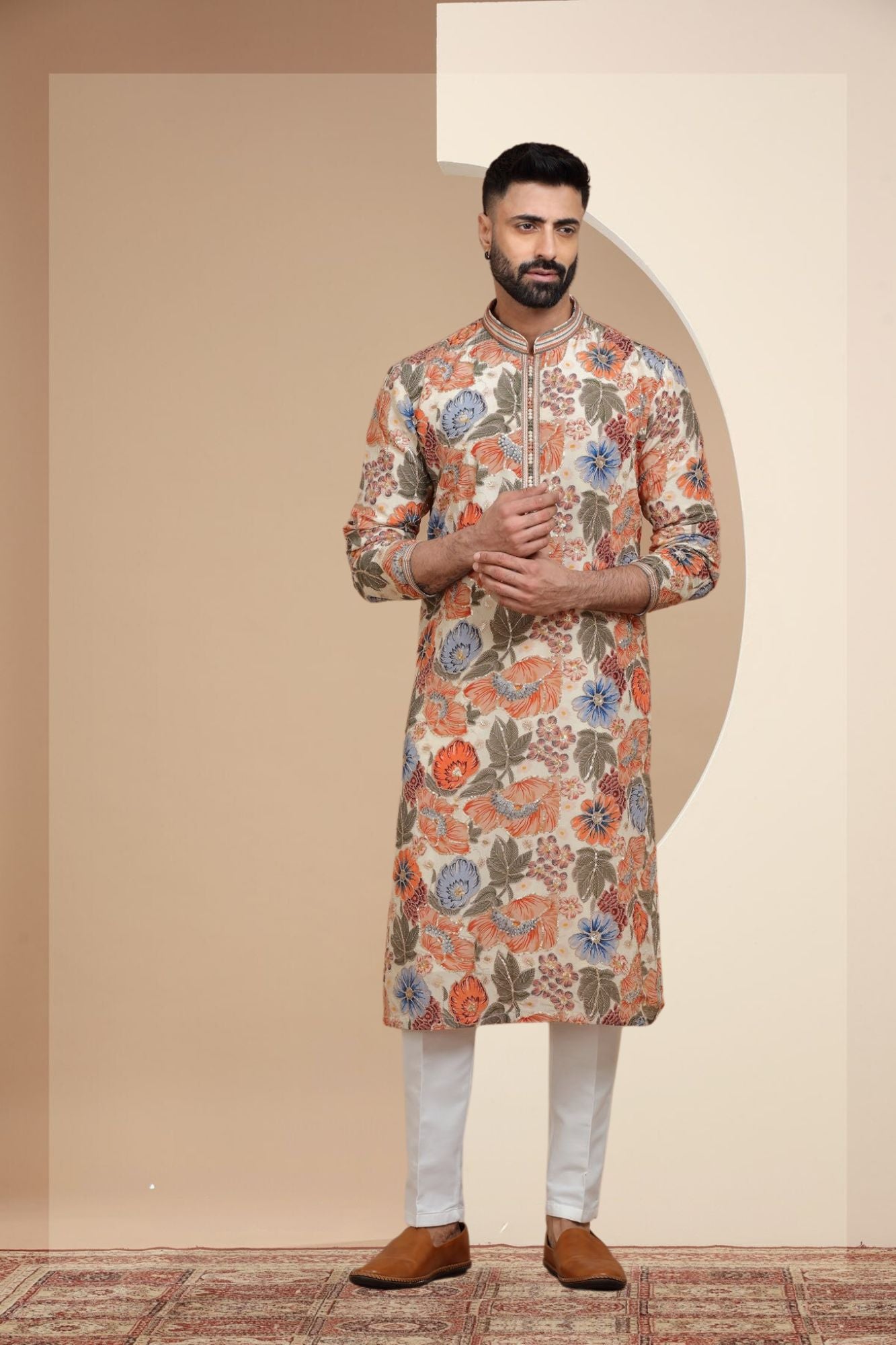 Printed Sequins Work Kurta Set