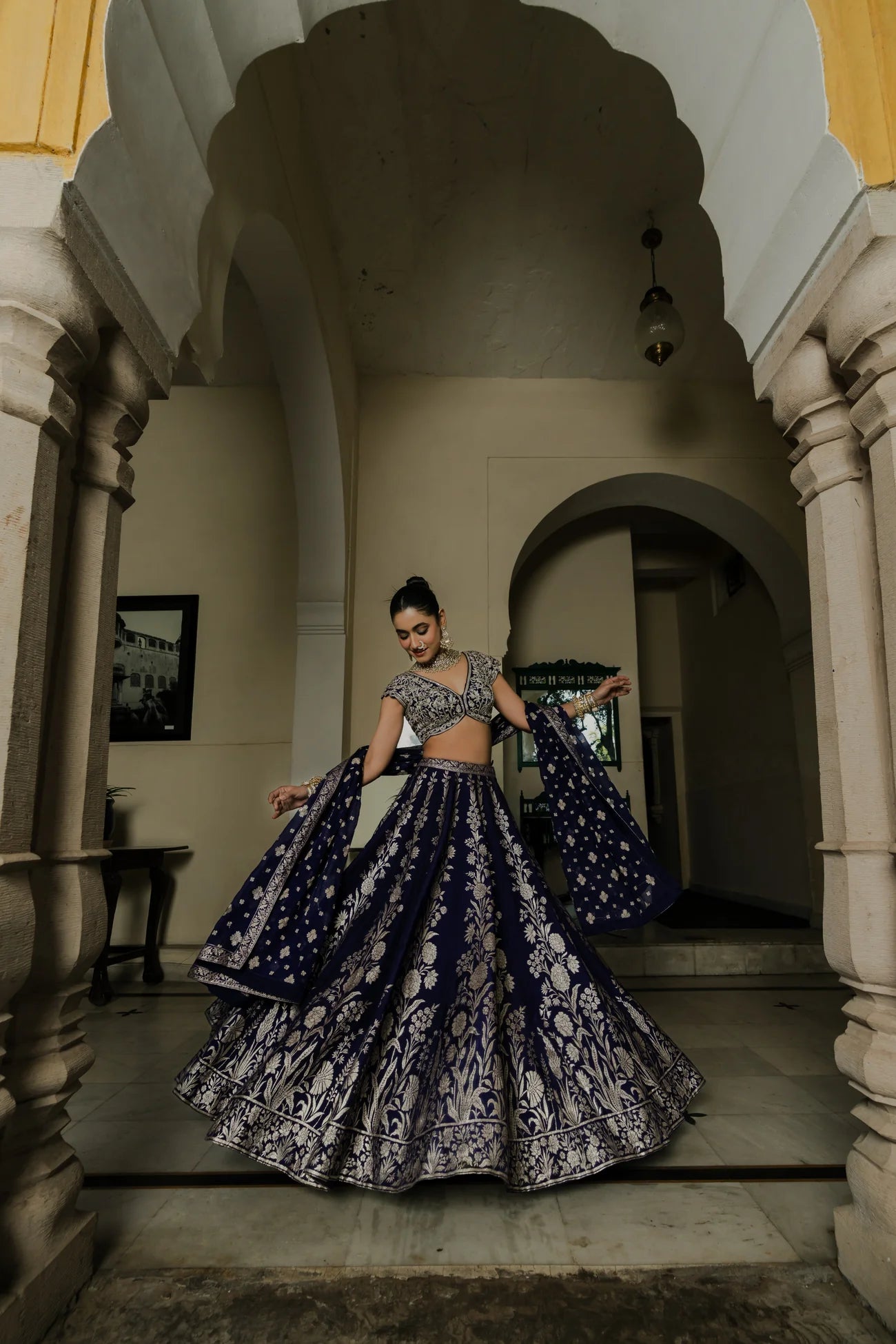 Purple Silk Lehenga Set with Silver Zari Embroidery