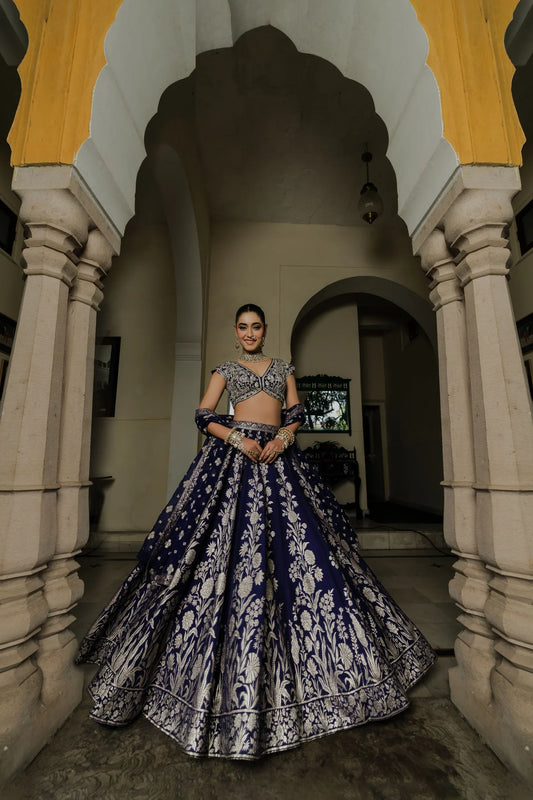 Purple Silk Lehenga Set with Silver Zari Embroidery