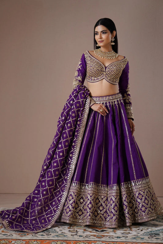 Purple Zardozi Embroidered Silk Lehenga Set