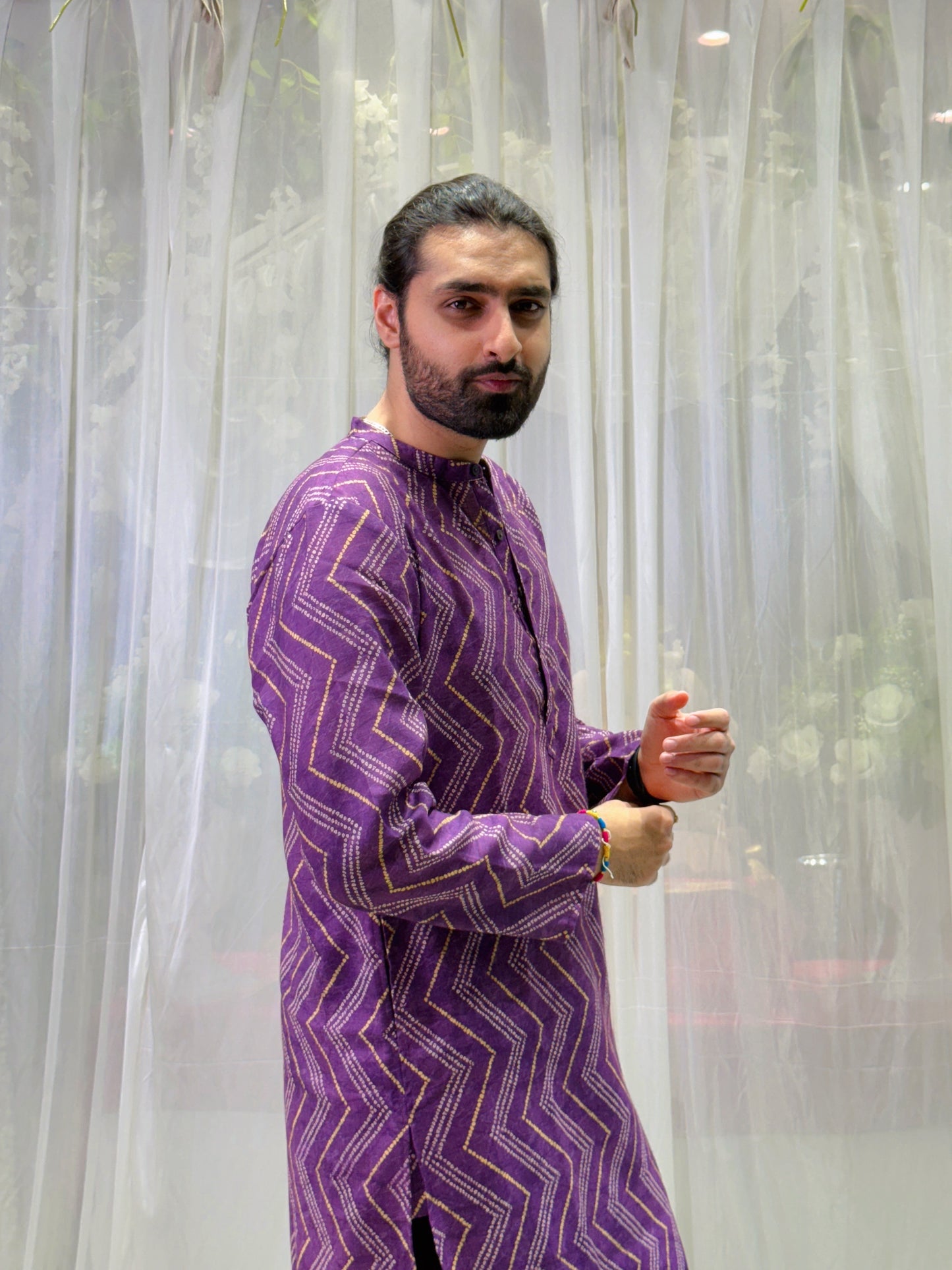 Purple Zigzag Printed Cotton Kurta