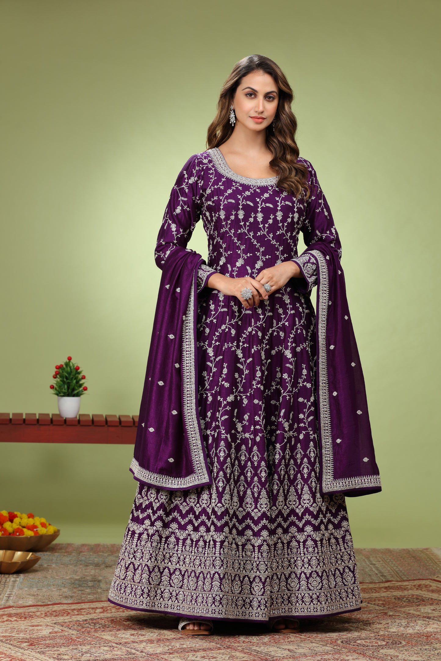 Purple Designer Anarkali Gown With Dupatta