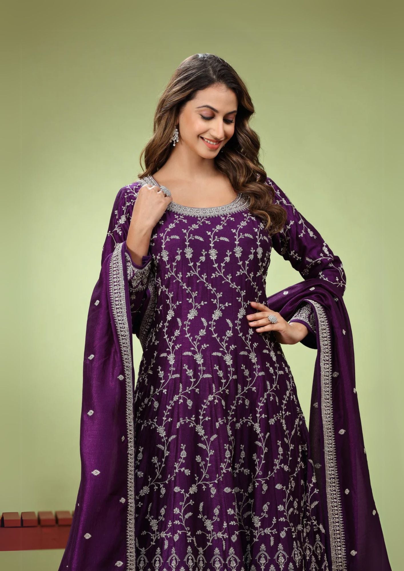 Purple Designer Anarkali Gown With Dupatta