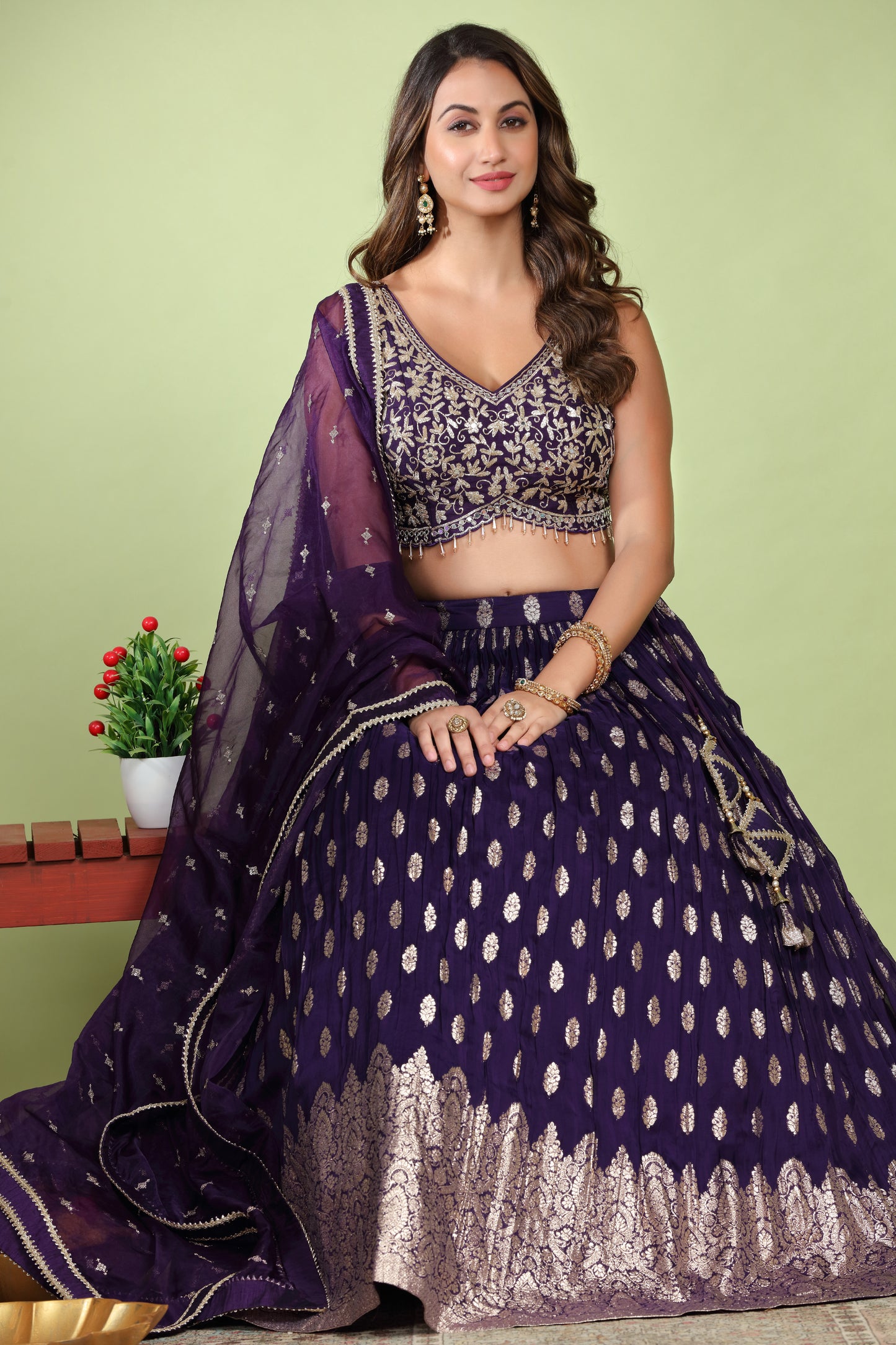 Purple Embroidered Georgette Lehenga Choli