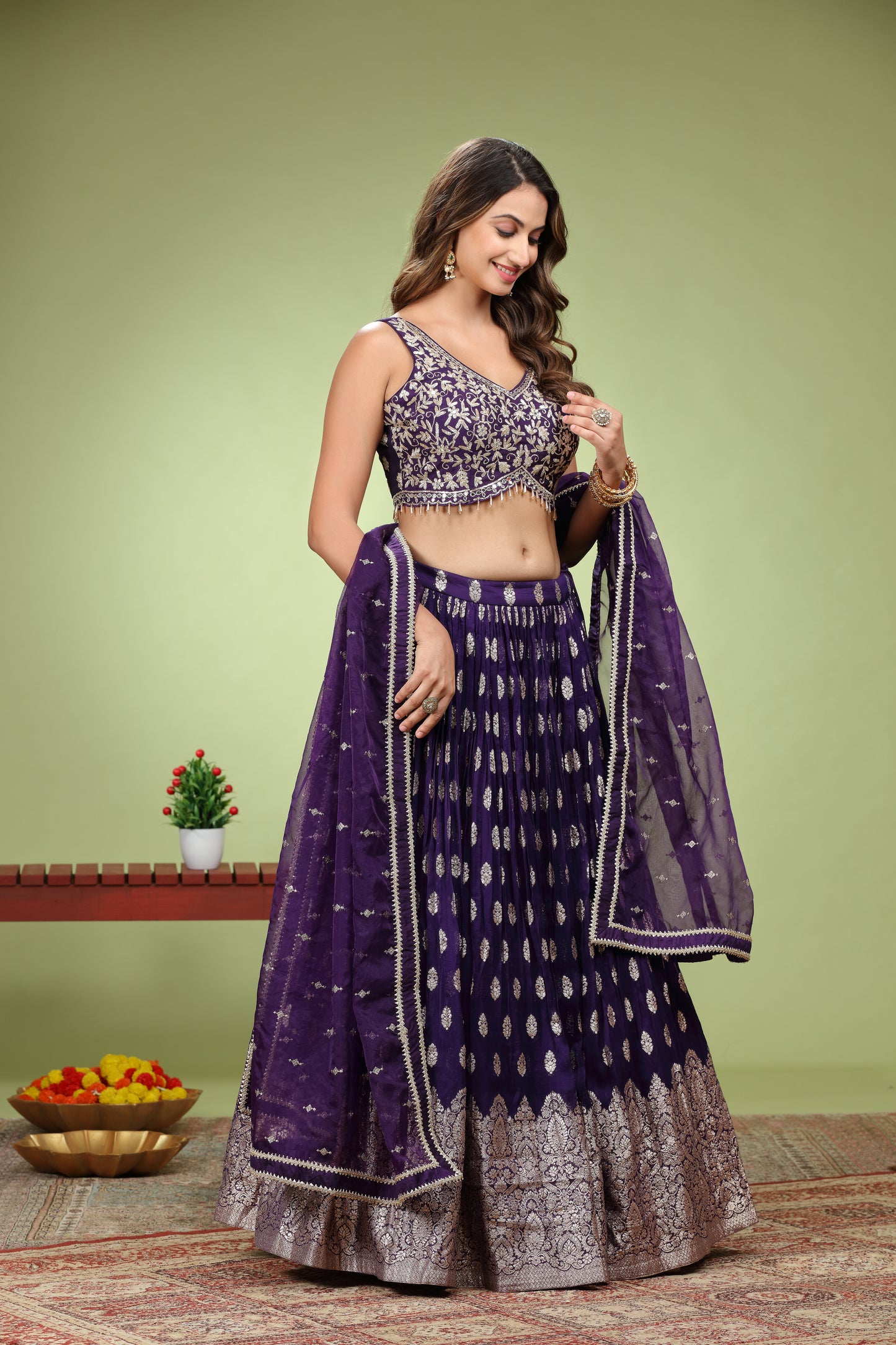 Purple Embroidered Georgette Lehenga Choli