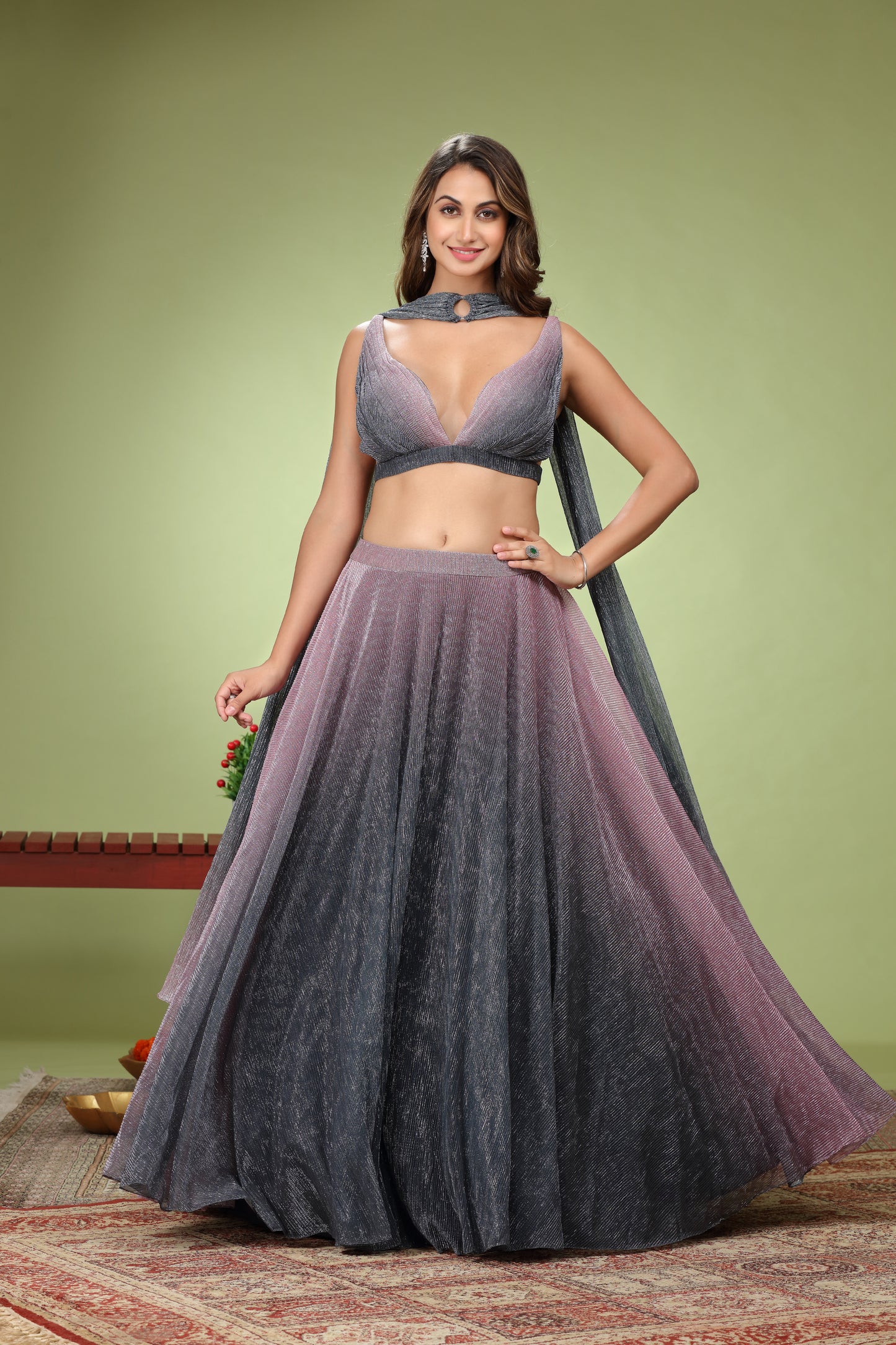 Purple Ombre Sequins Lehenga Choli
