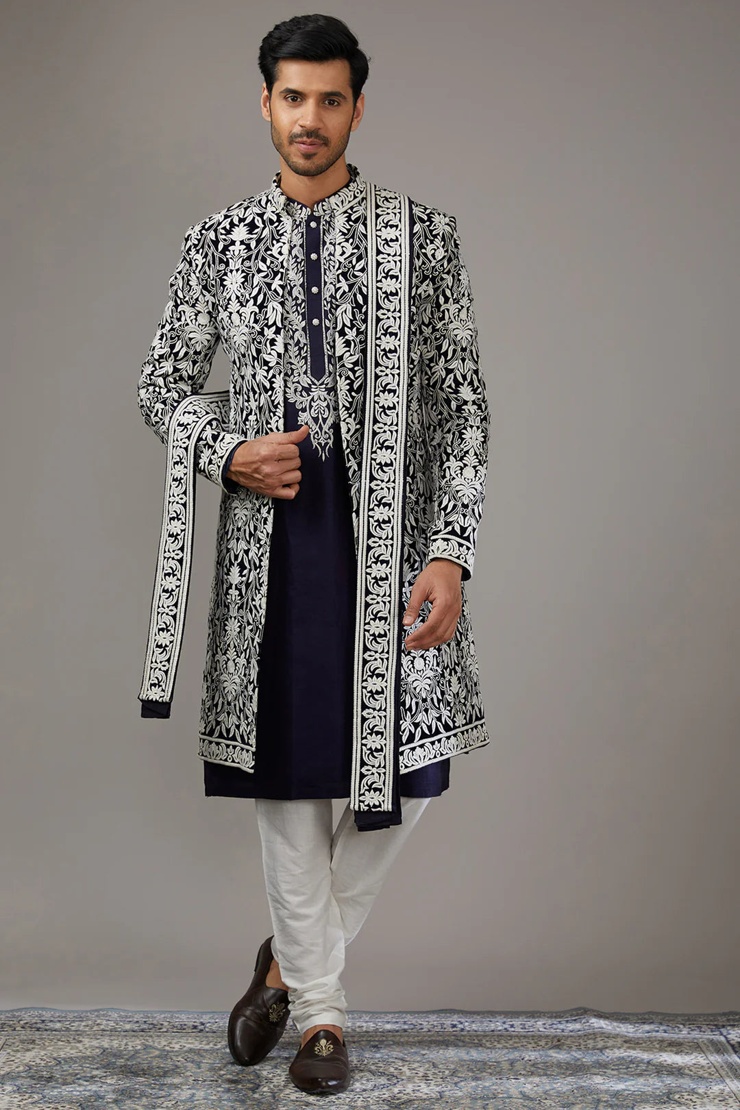 Royal Silk Blue Velvet Indo-Western Set