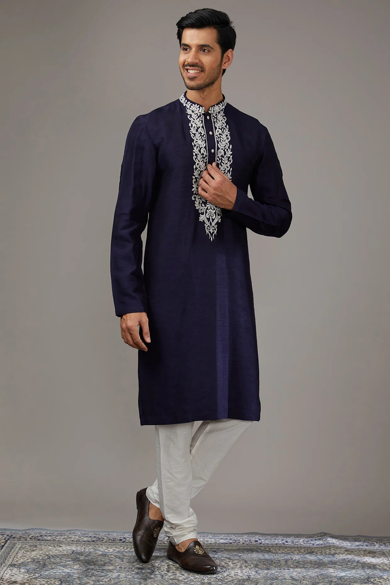 Royal Silk Blue Velvet Indo-Western Set