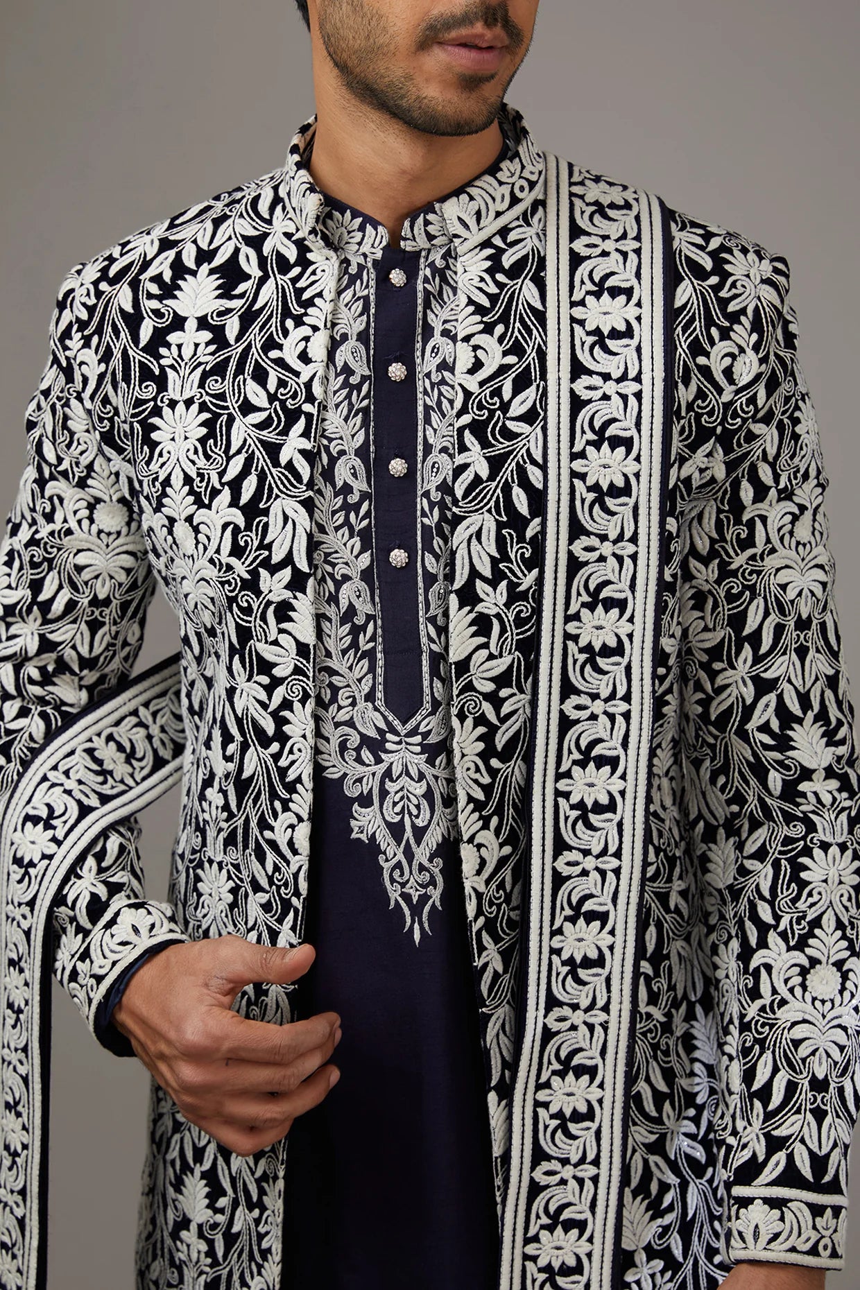 Royal Silk Blue Velvet Indo-Western Set