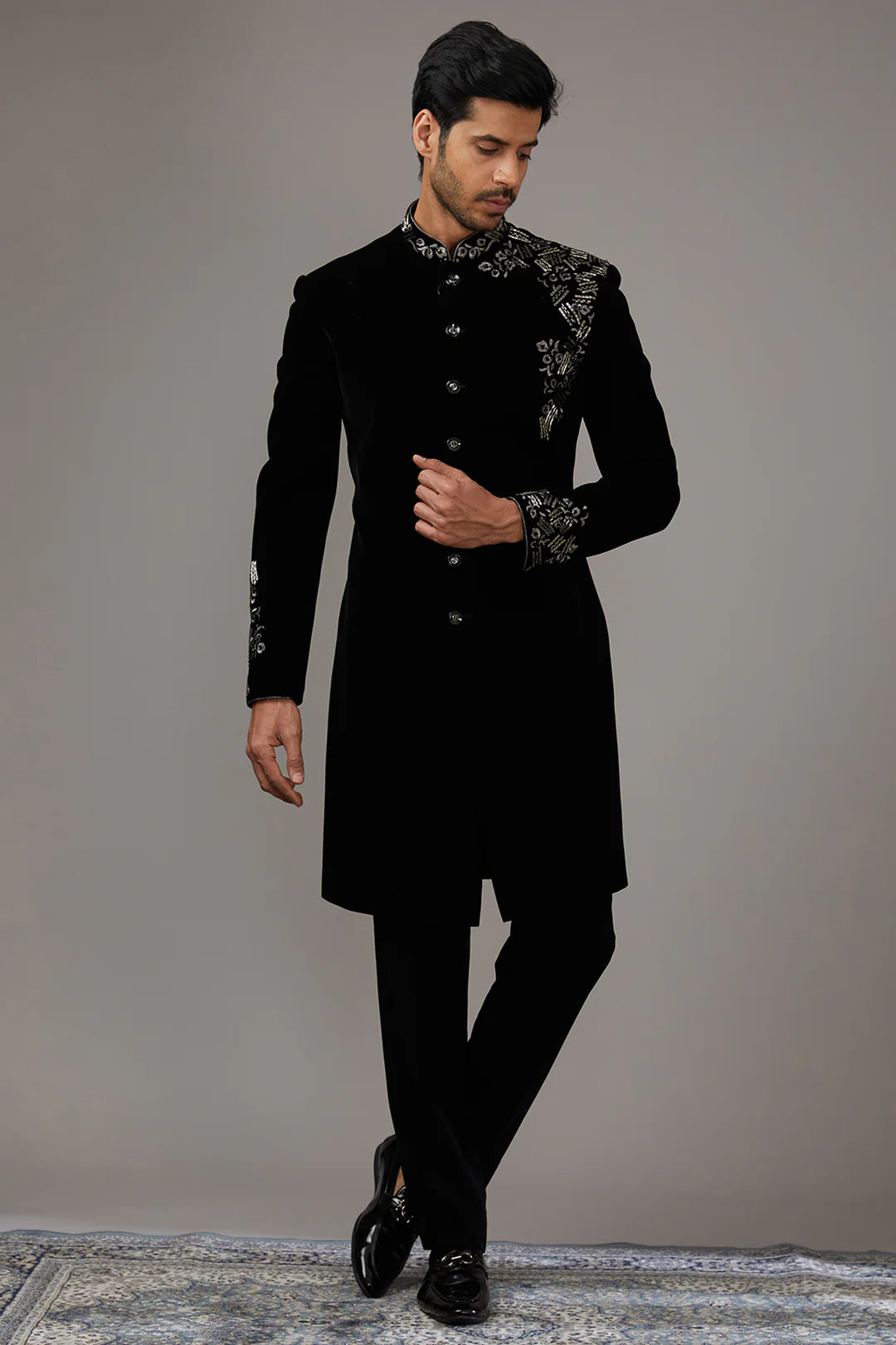 Silver Noir Velvet Indo-Western Set
