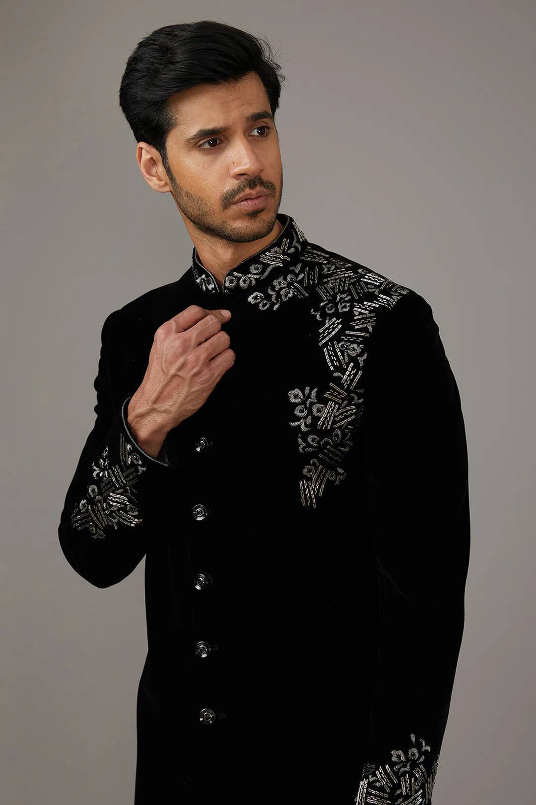 Silver Noir Velvet Indo-Western Set