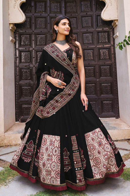 Rajasthani Heritage: Black Handcrafted Ajarakh Navratri Chaniya Choli