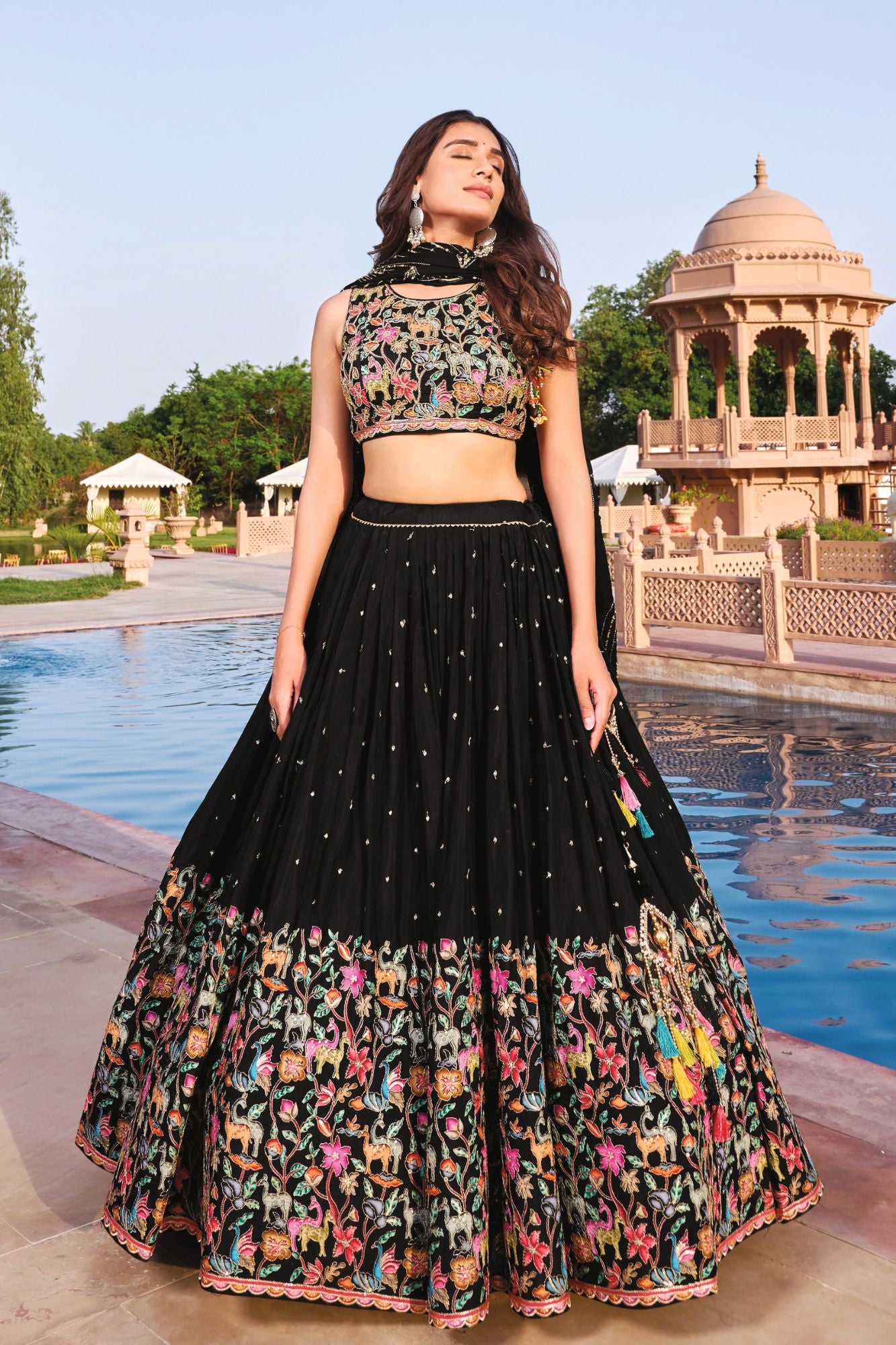 Rajwadi Black Chaniya Choli with Kutchi Bharat and Vanaspati Motifs
