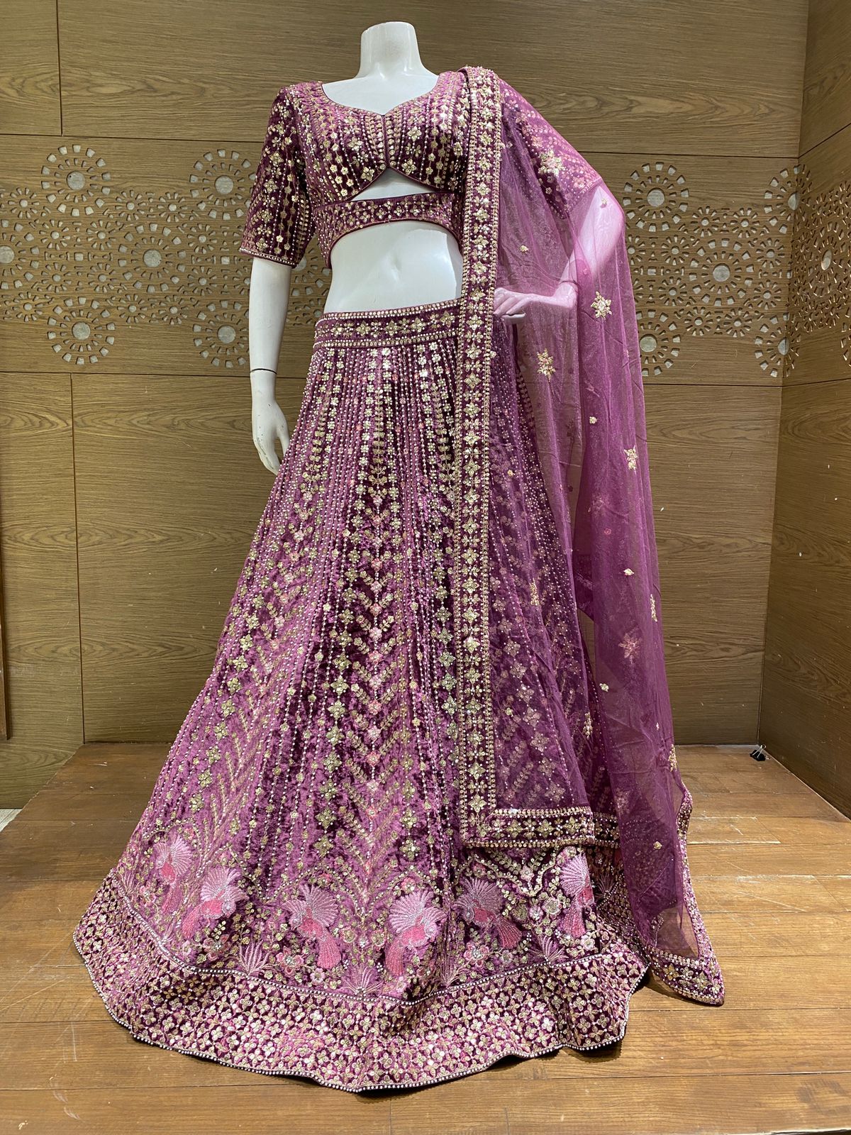 Rani Mauve Designer Lehenga with Zari, Sequin & Floral Embroidery