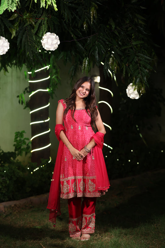 Rani Pink Georgette Embroidered Suit with Gota Patti Dupatta