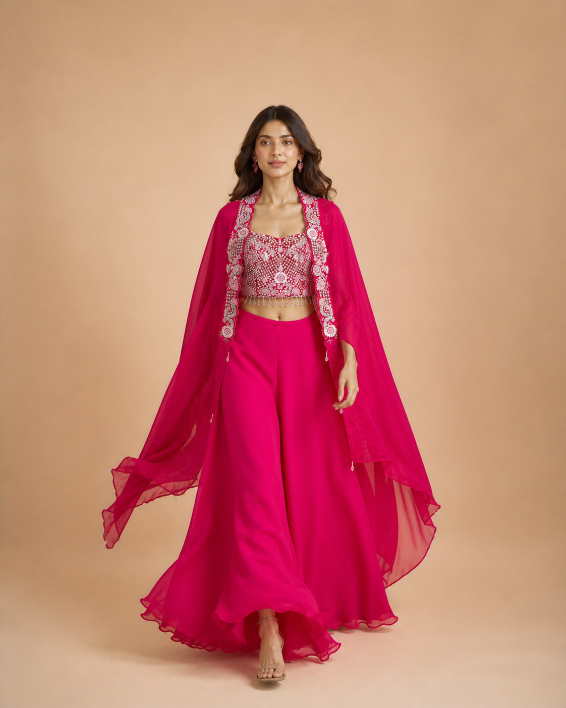 Rani Pink Georgette Lehenga Set with Heavy Mirror & Thread Embroidered