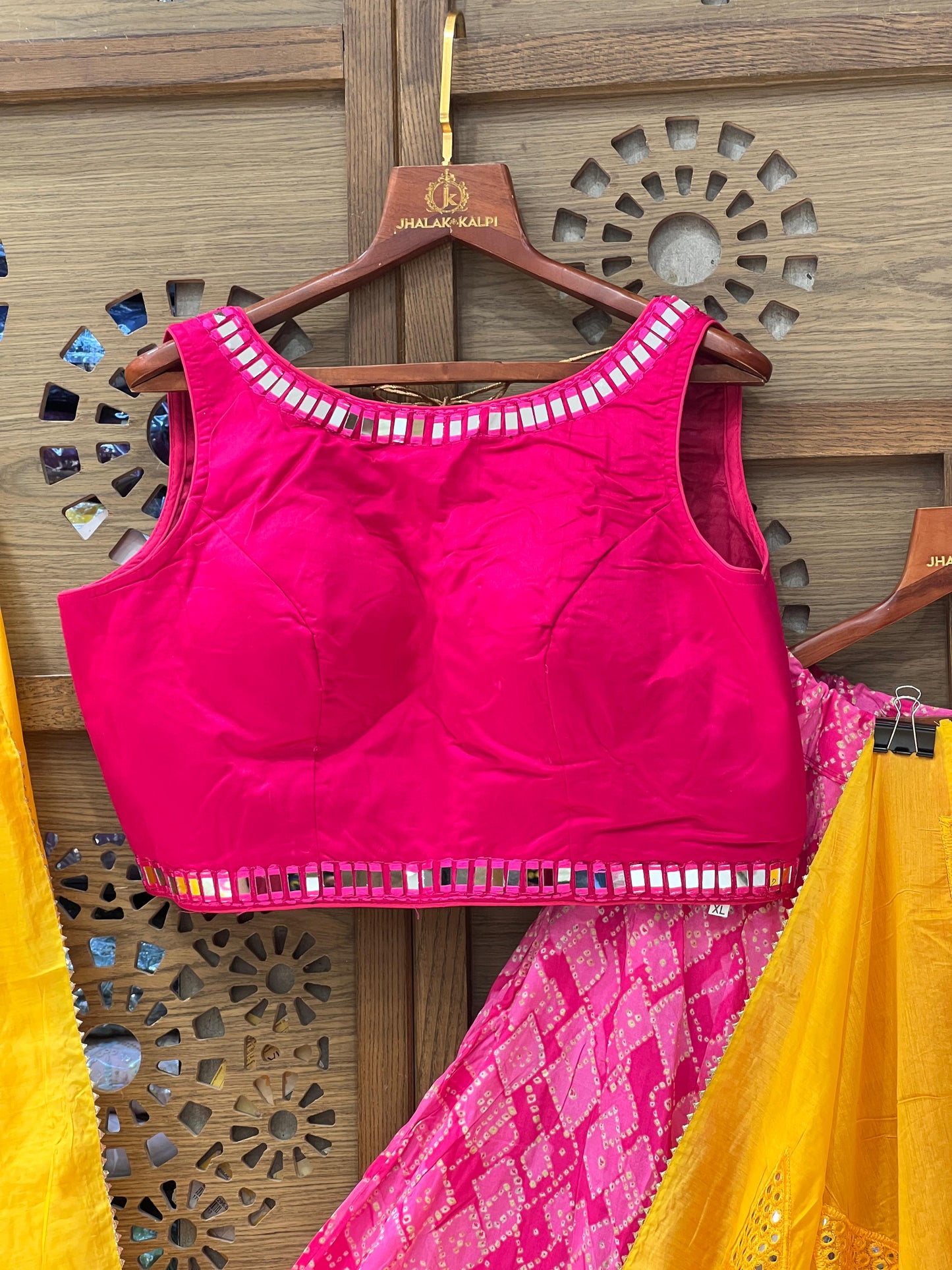 Rani Pink and Yellow Bandhej Navratri Chaniya Choli