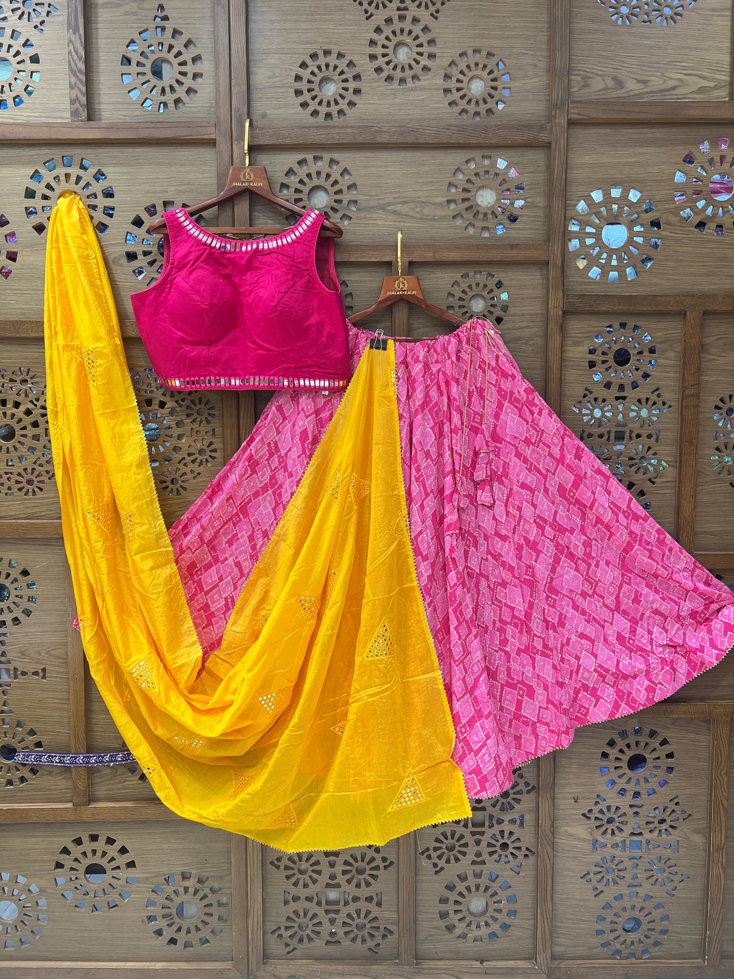 Rani Pink and Yellow Bandhej Navratri Chaniya Choli