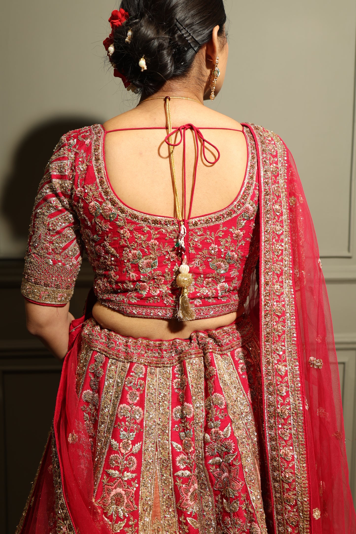 Rani Red Contemporary Zardozi Embroidered Bridal Lehenga Set