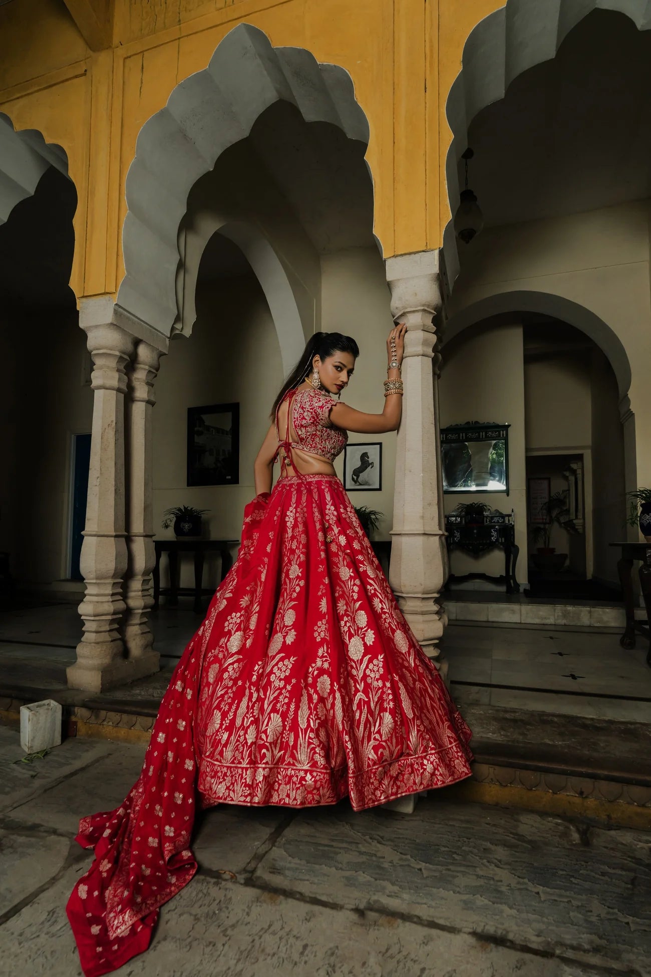 Rani Red Silk Lehenga Set with Silver Zari Embroidery