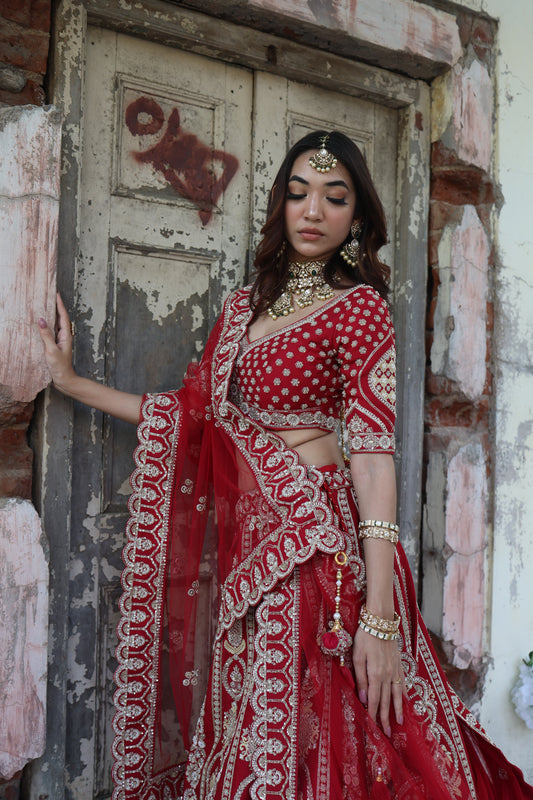 Red Bridal Lehnga Choli With Embroidered Work