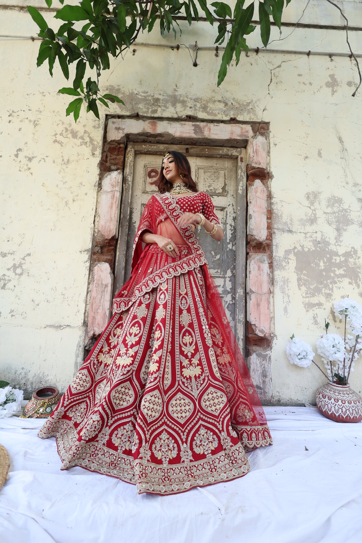 Red Bridal Lehnga Choli With Embroidered Work