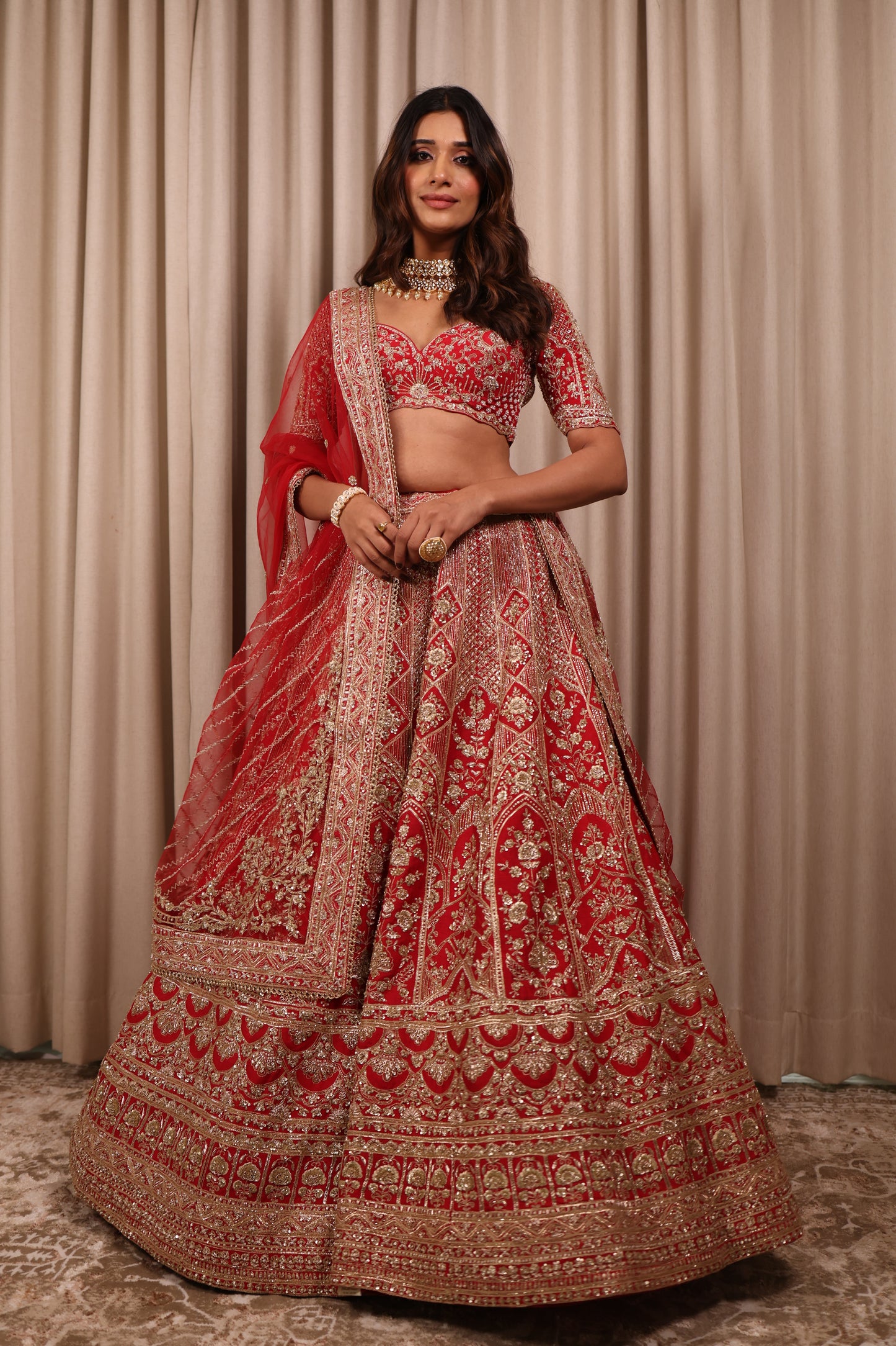 Red Embroidered Bridal Lehenga