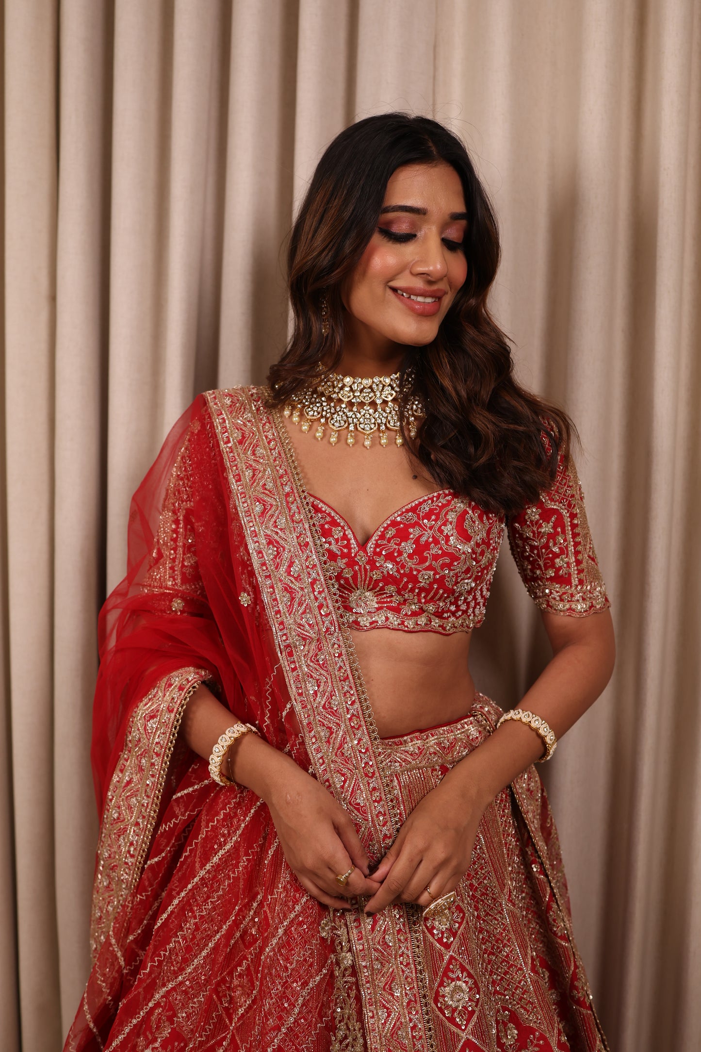 Red Embroidered Bridal Lehenga