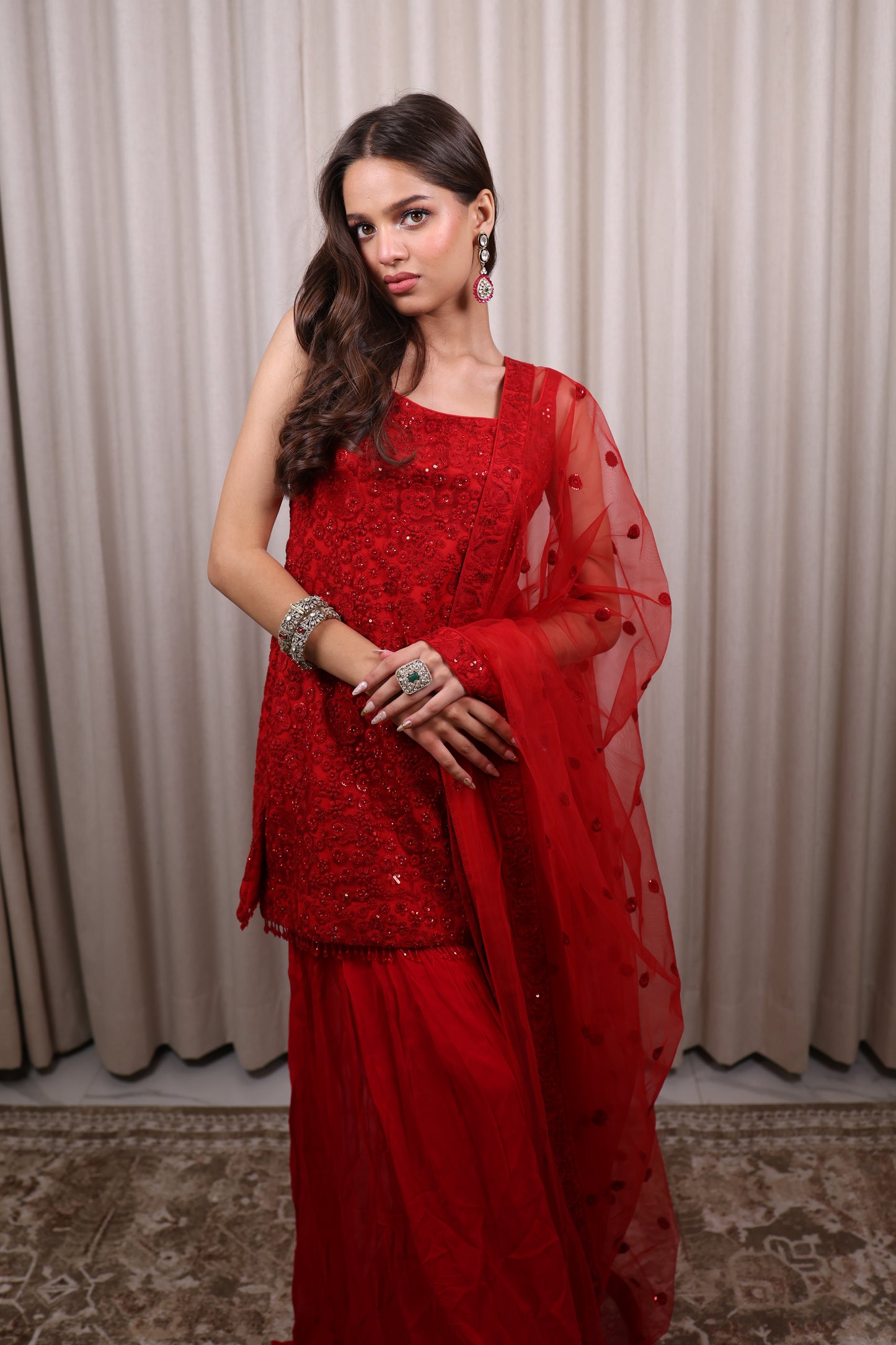Red Sharara Suit