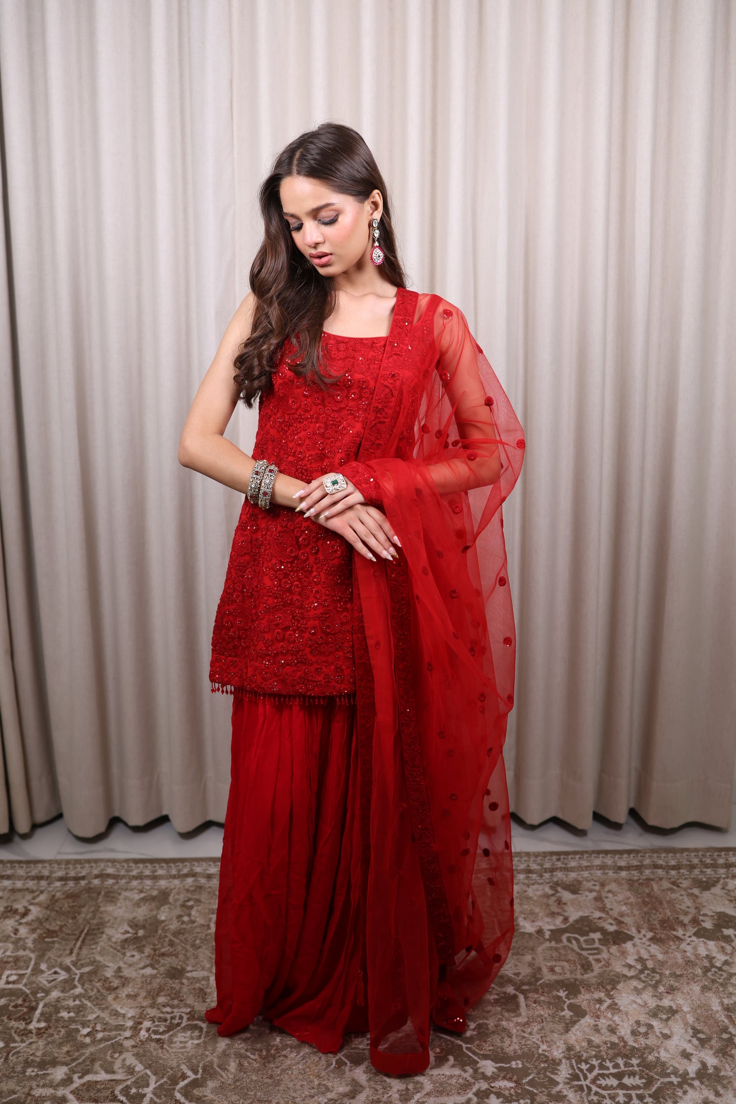 Red Sharara Suit