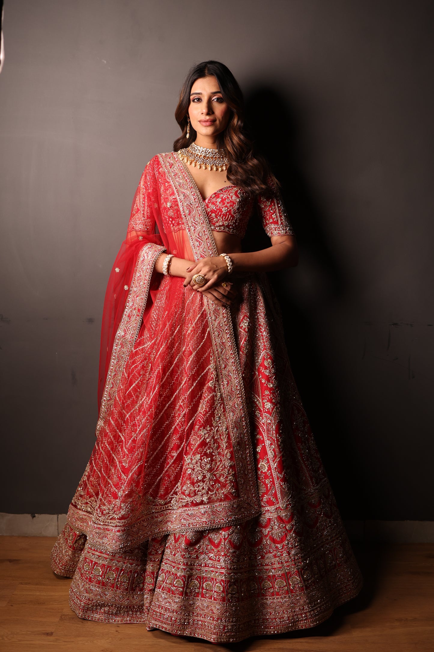 Red Embroidered Bridal Lehenga