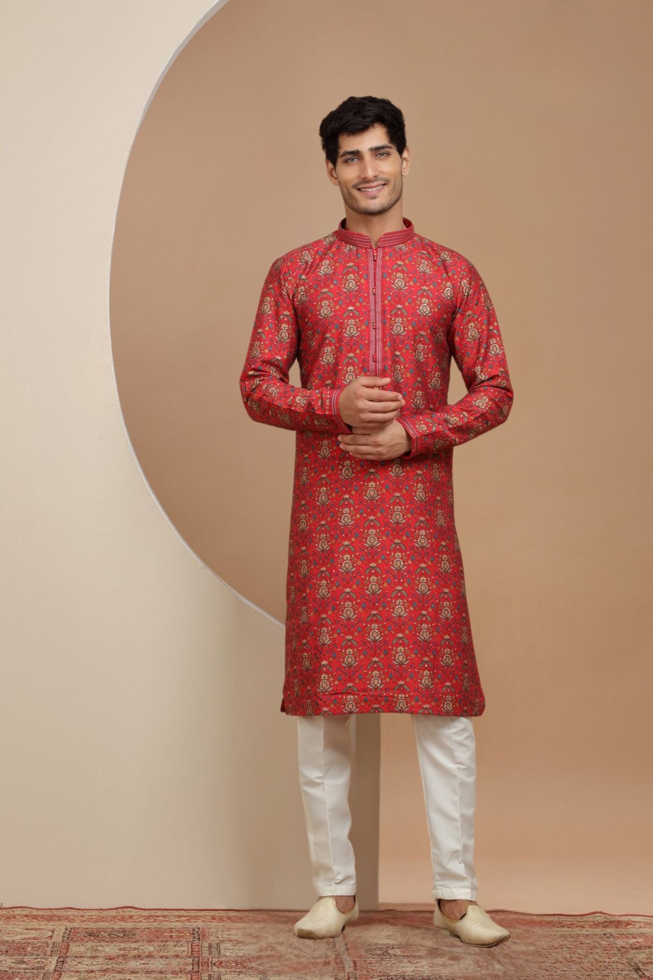 Red Printed Designer Kurta Set