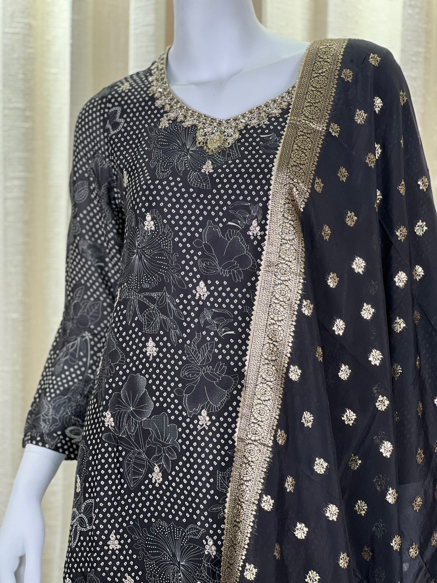 Regal Black Georgette Sharara Suit with Heavy Embroidery & Sequin Work
