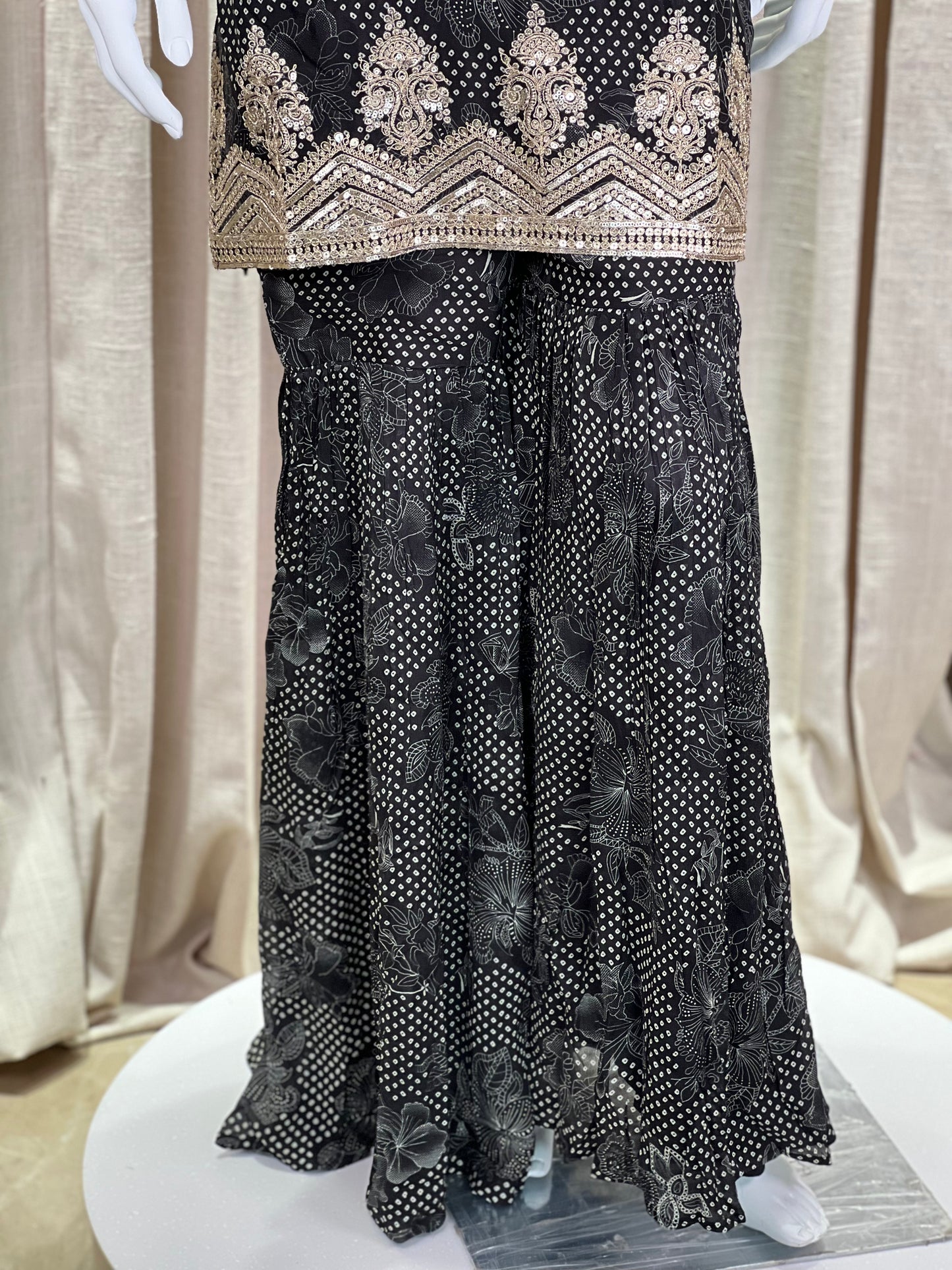 Regal Black Georgette Sharara Suit with Heavy Embroidery & Sequin Work