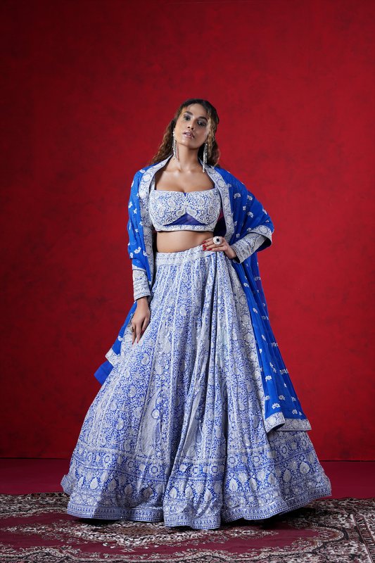 Regal Royal Blue Crepe Lehenga Choli with Sequins Embroidery