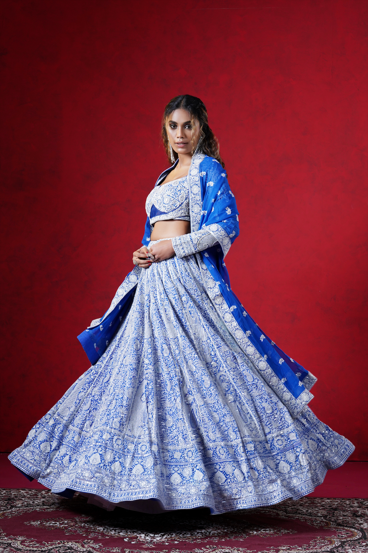 Regal Royal Blue Crepe Lehenga Choli with Sequins Embroidery