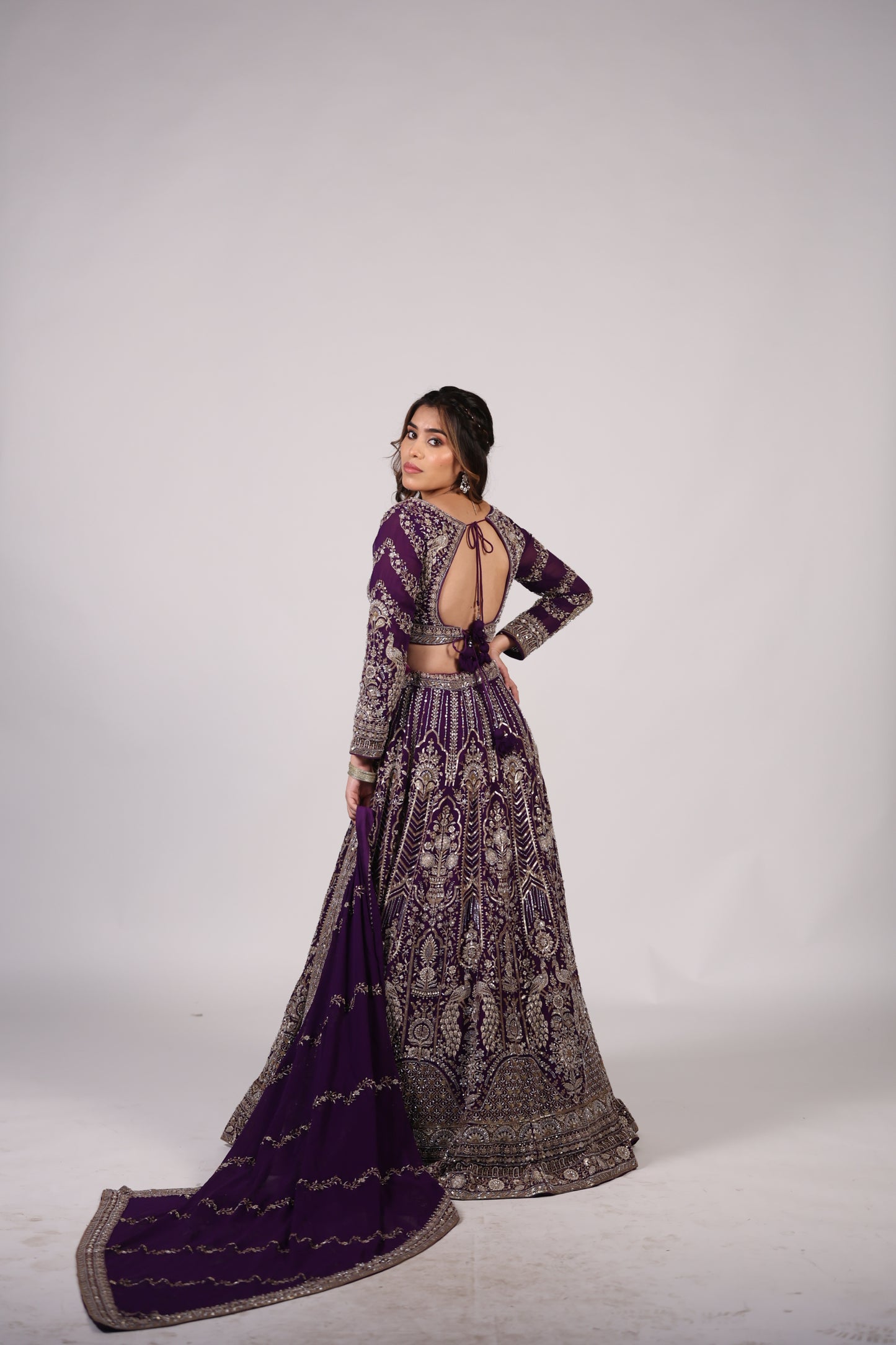 Royal Amethyst Purple Zari-Embroidered Lehenga Choli