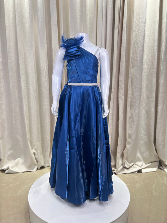 Royal Blue One-Shoulder Party Gown for Girls