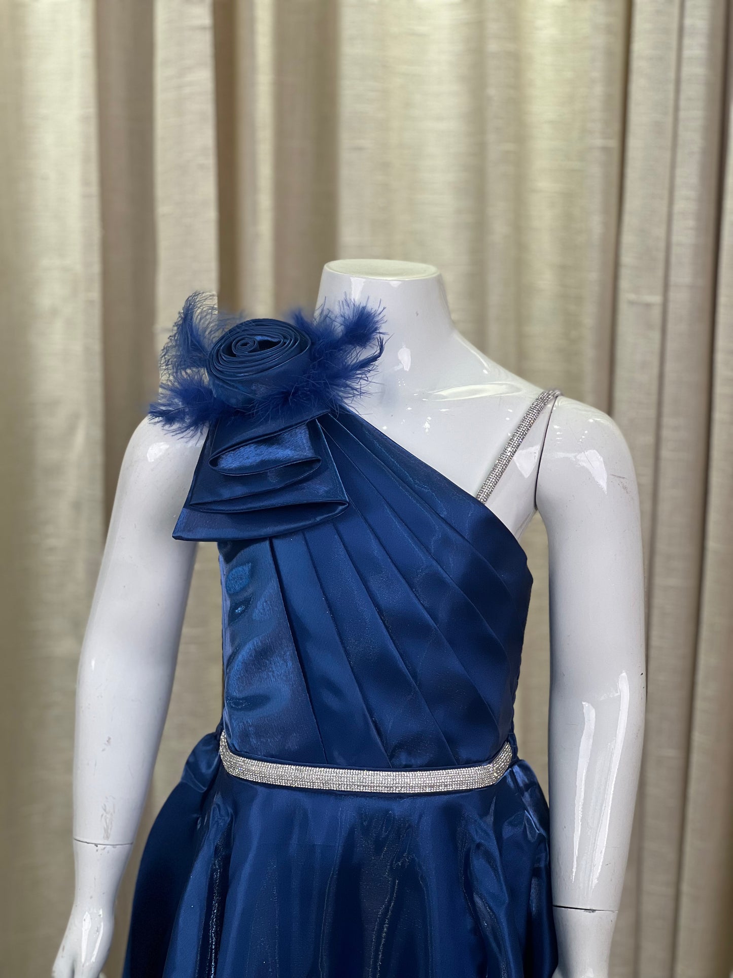 Royal Blue One-Shoulder Party Gown for Girls